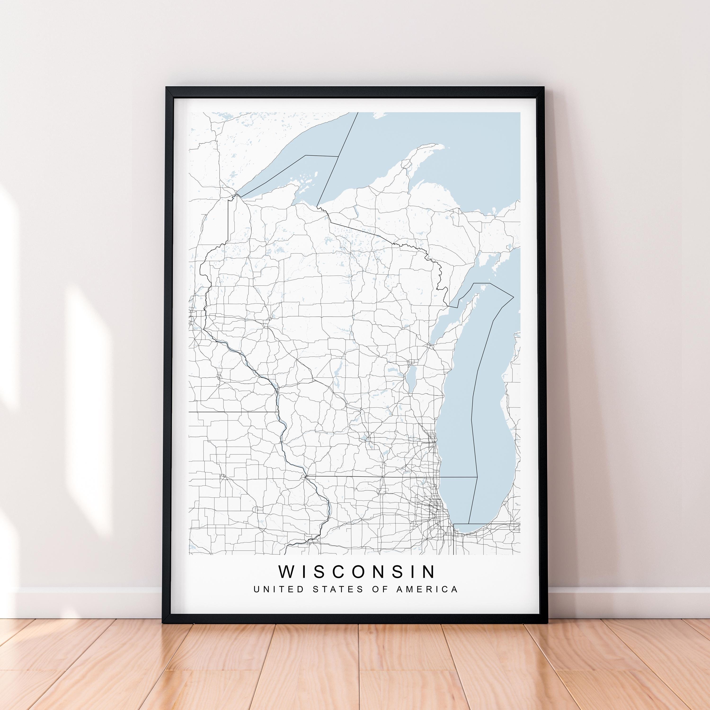Wisconsin State Map Print Wisconsin Map Poster Wall Art Gift Unframed Print