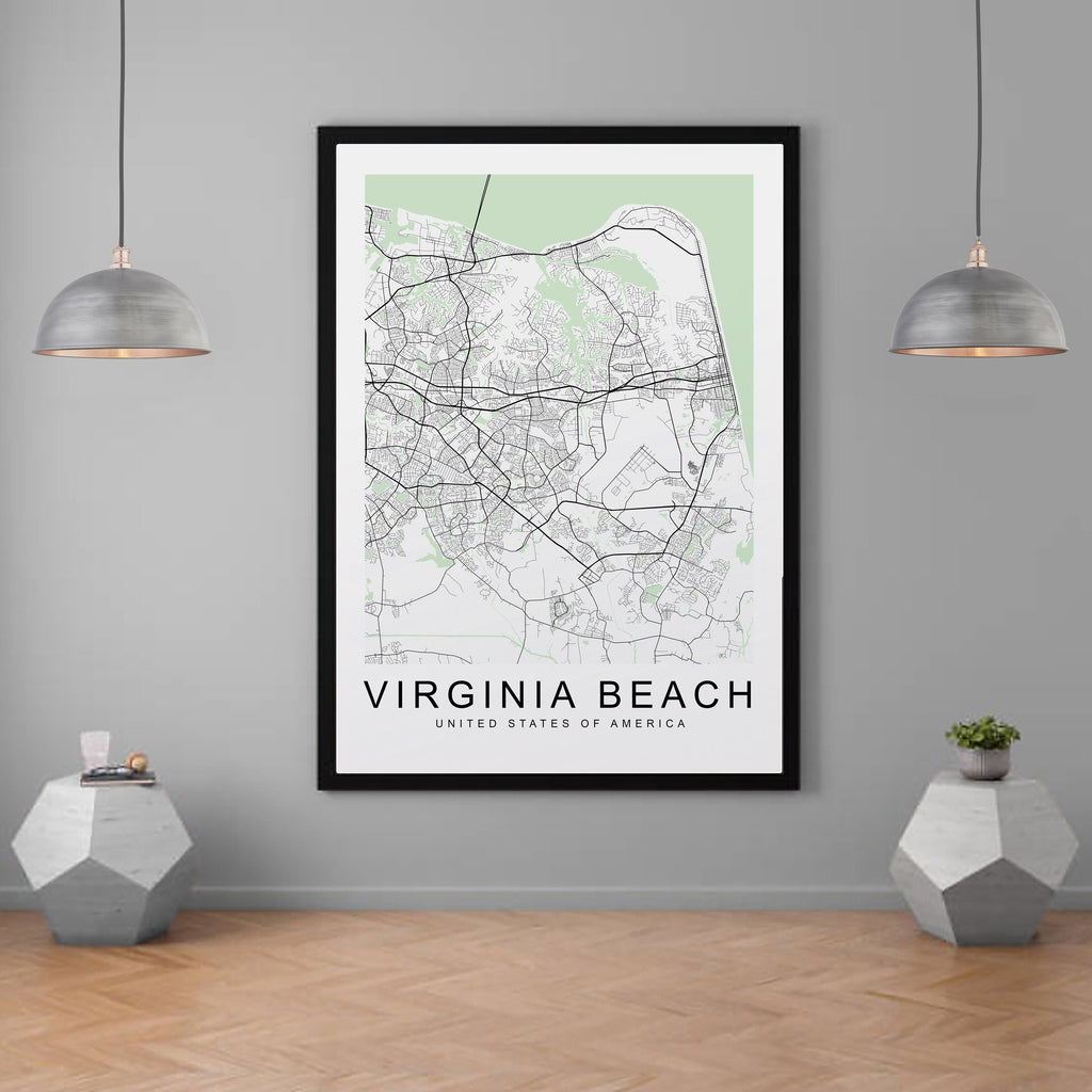 Virginia Beach Map USA City Town Map Print Minimalist Home Map Poster Wall Decor