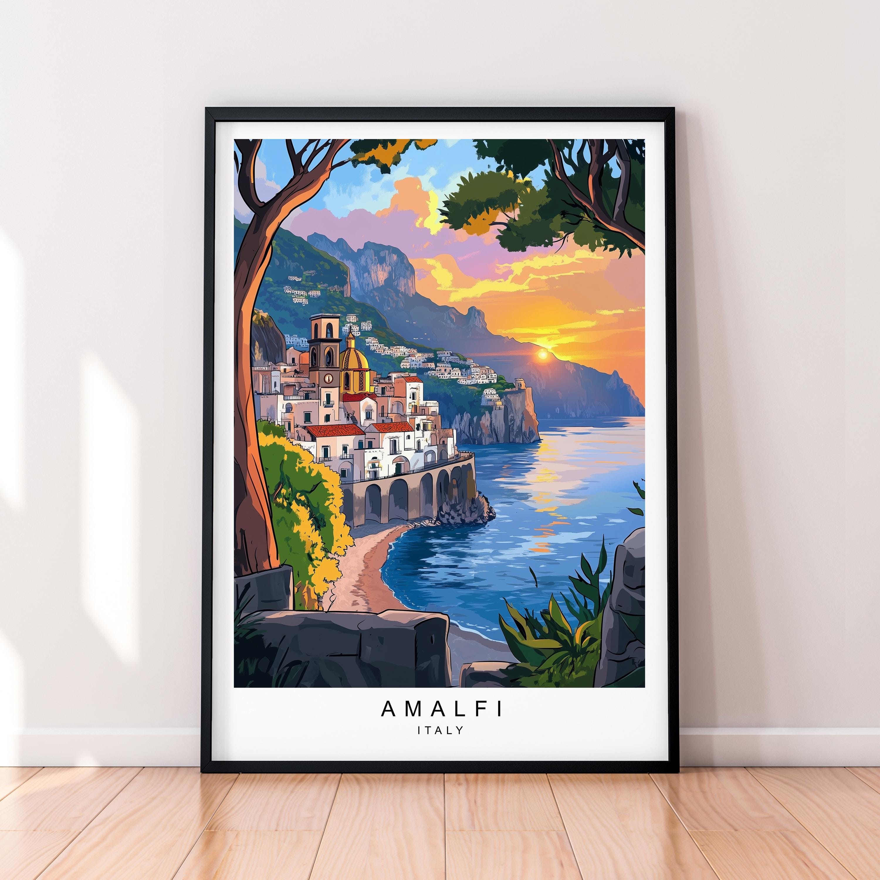 Amalfi Coast Artwork Travel Poster Italian Riviera Illustration Sorrento Wall Art Italy Print Unframed Print Decor Gift