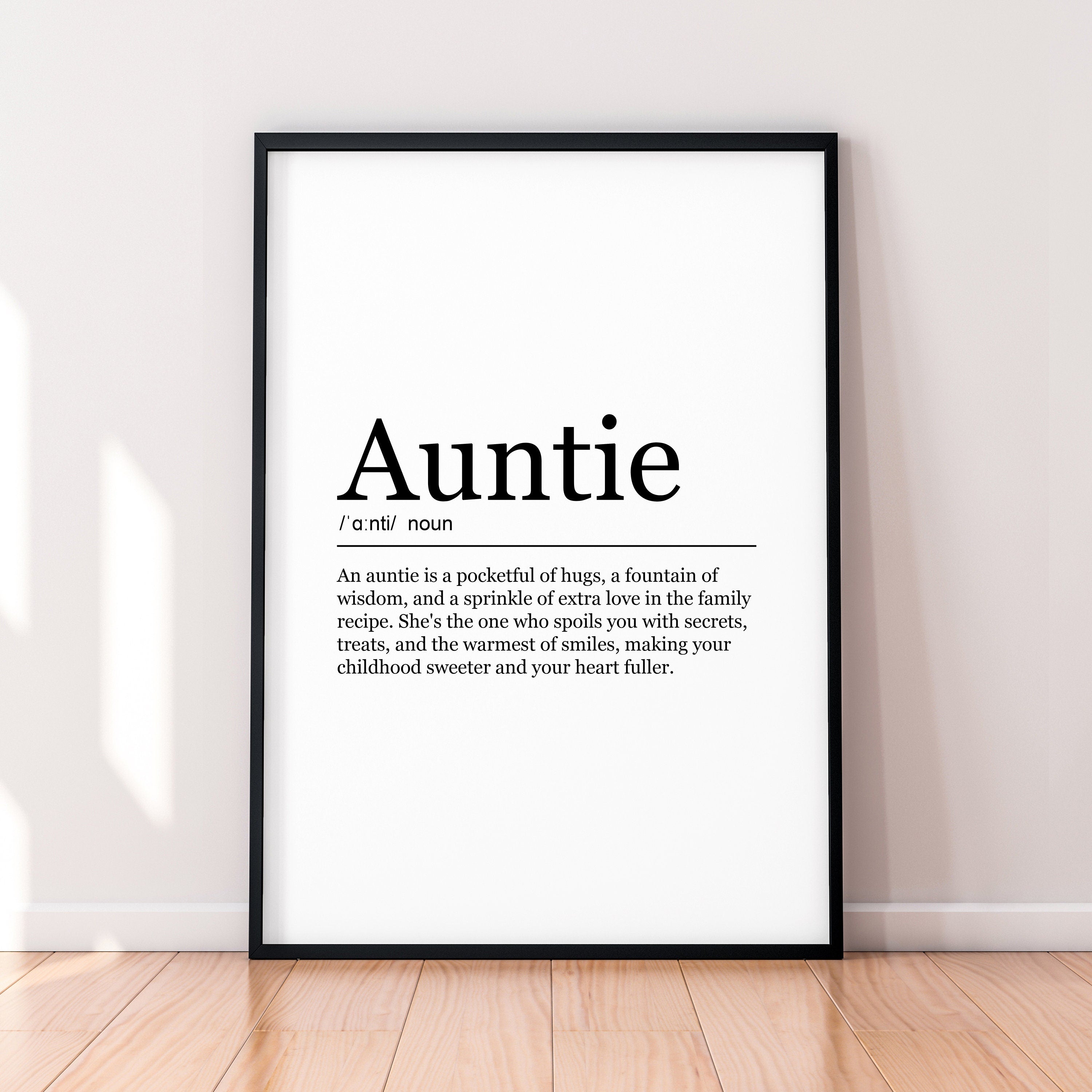 Auntie Fun Lovely Print Definition Poster Wall Art Minimalist Auntie Gift Print