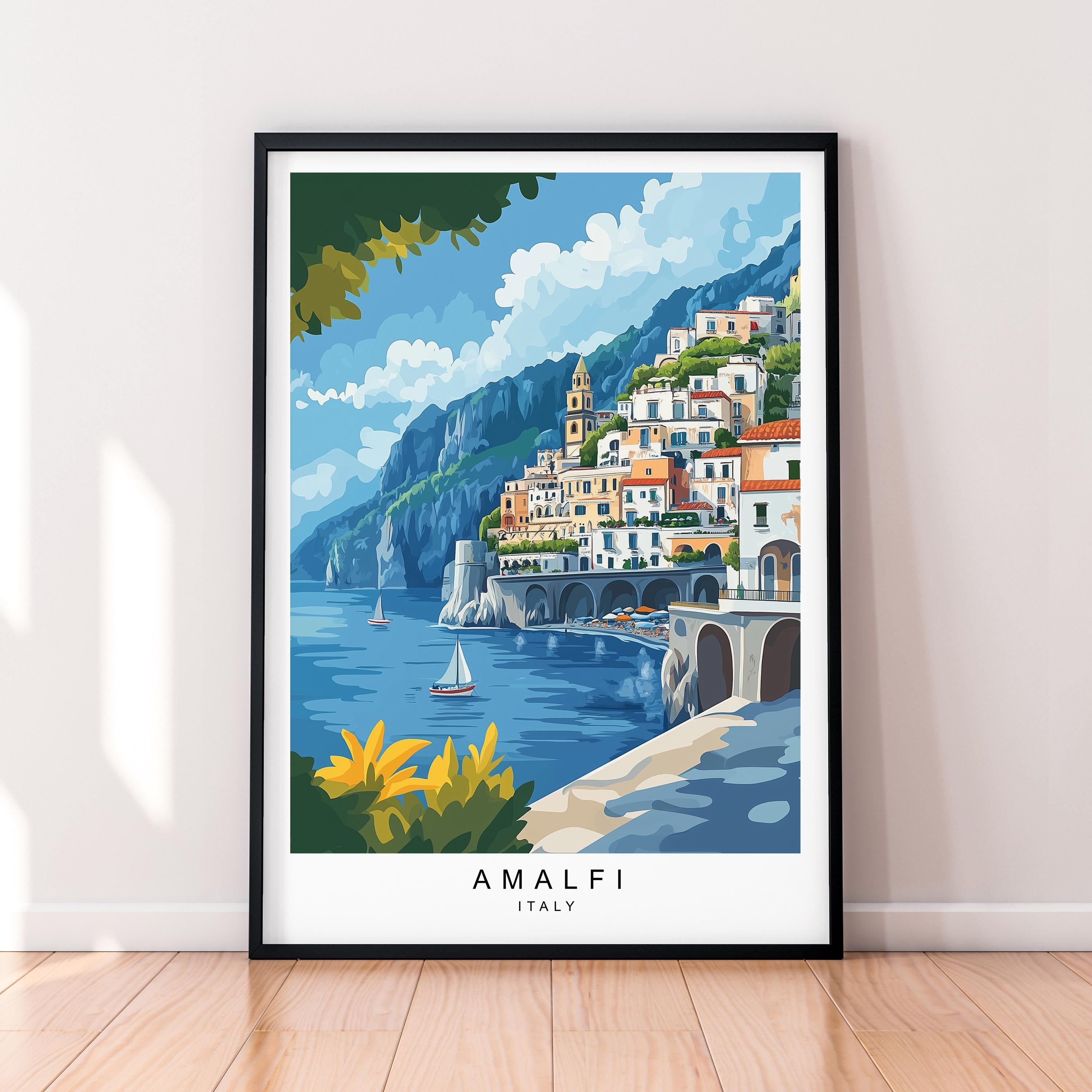 Amalfi Coast Artwork Travel Poster Italian Riviera Illustration Sorrento Wall Art Italy Print Unframed Print Decor Gift