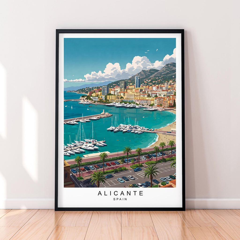 Alicante Harbor Illustration Print – Unframed Spain Travel Poster Wall Art
