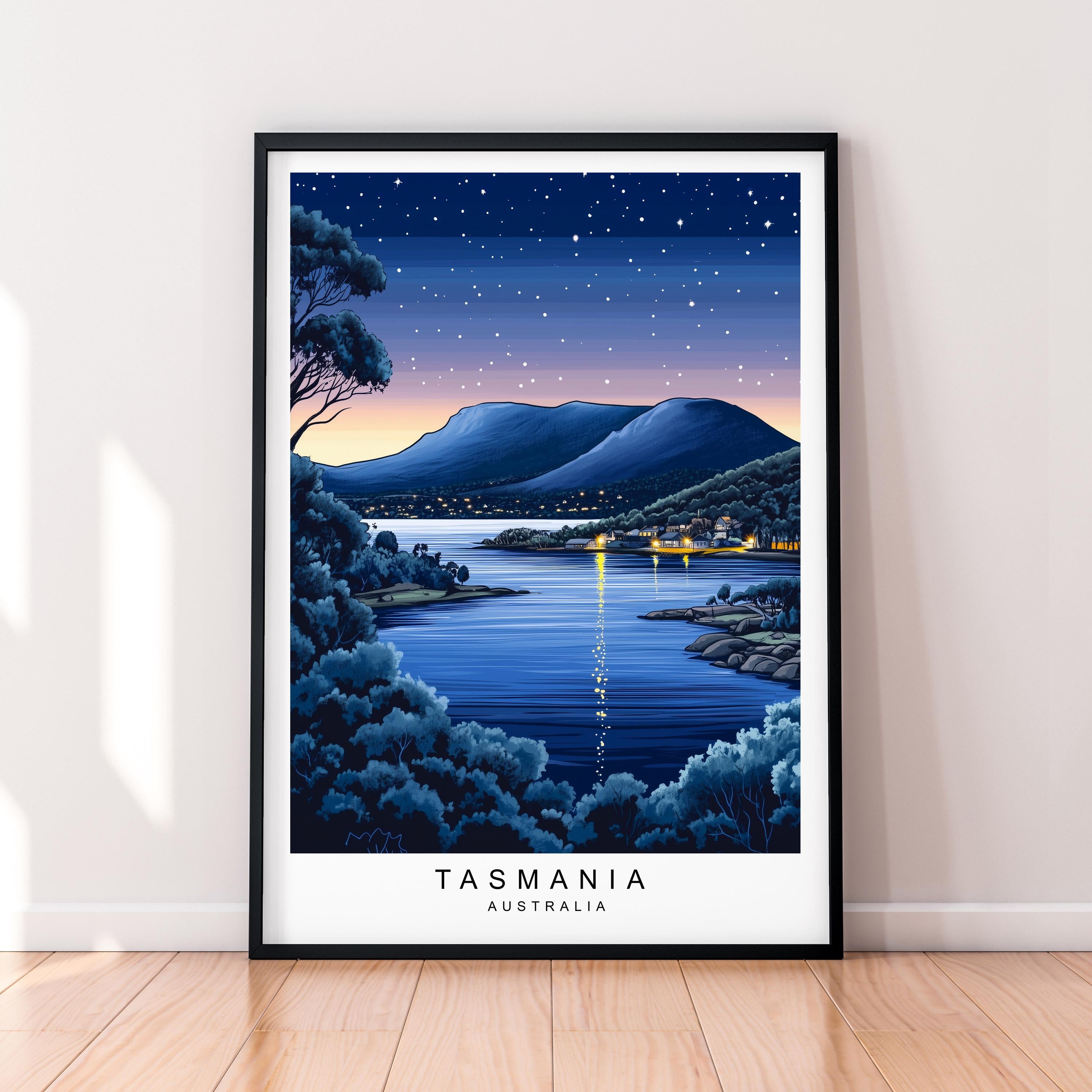 Night Tasmania Australia Scenic View Illustration Unframed Print Poster