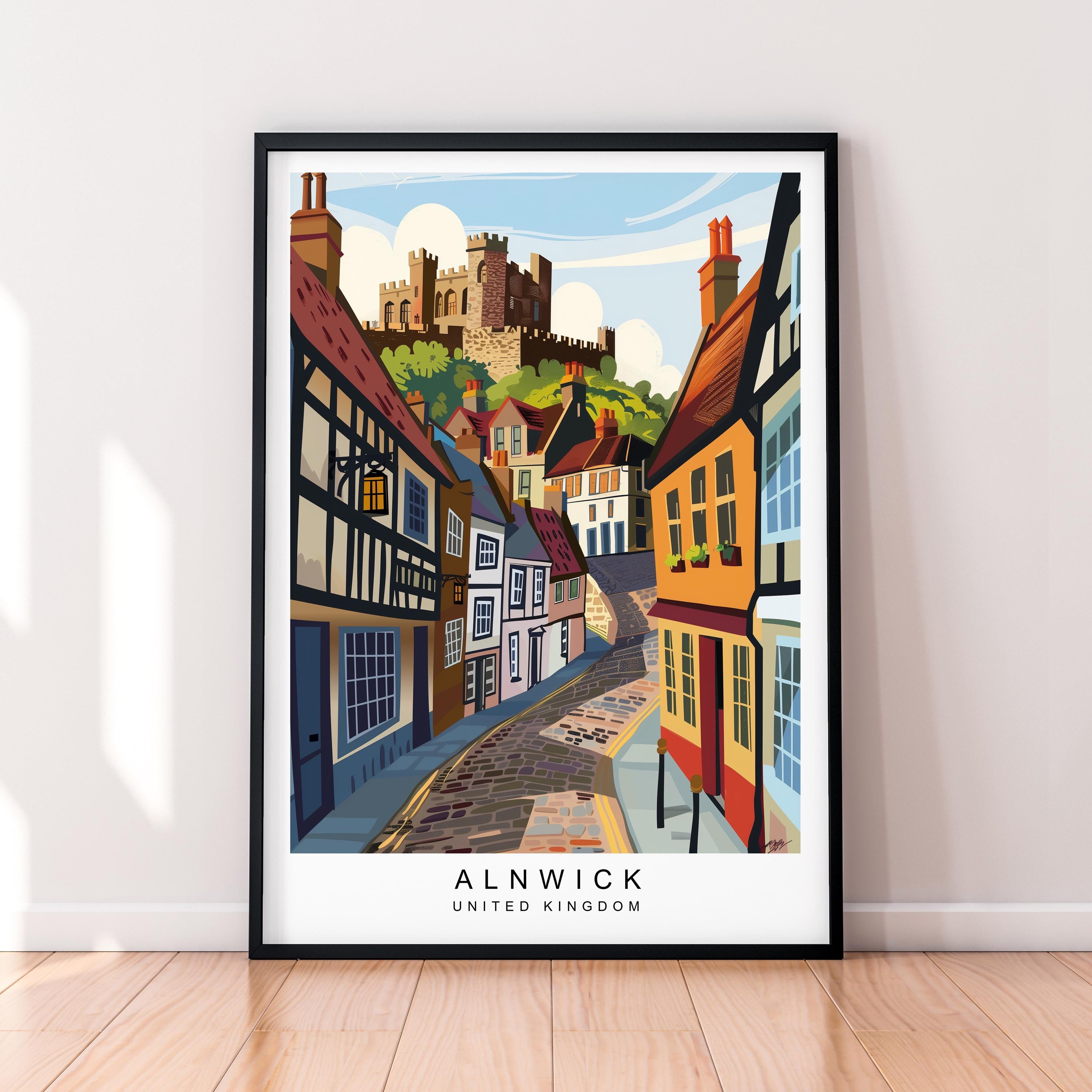 Alnwick Art Illustration Print Alnwick Castle Village Poster Gift Unframed Print