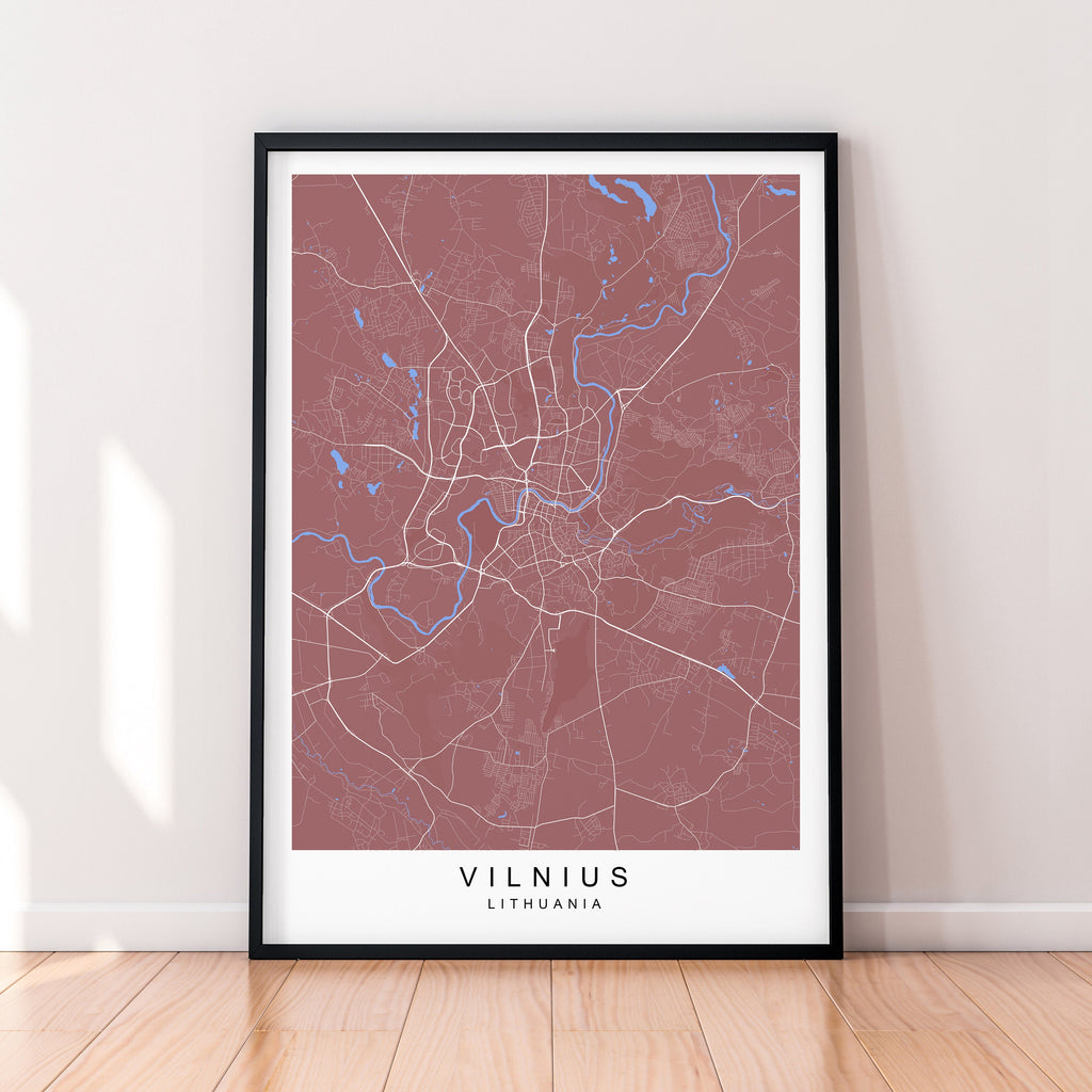 Vilnius Map Town City Map Poster Print Vilnius Lithuania Home Map Poster Wall Decor
