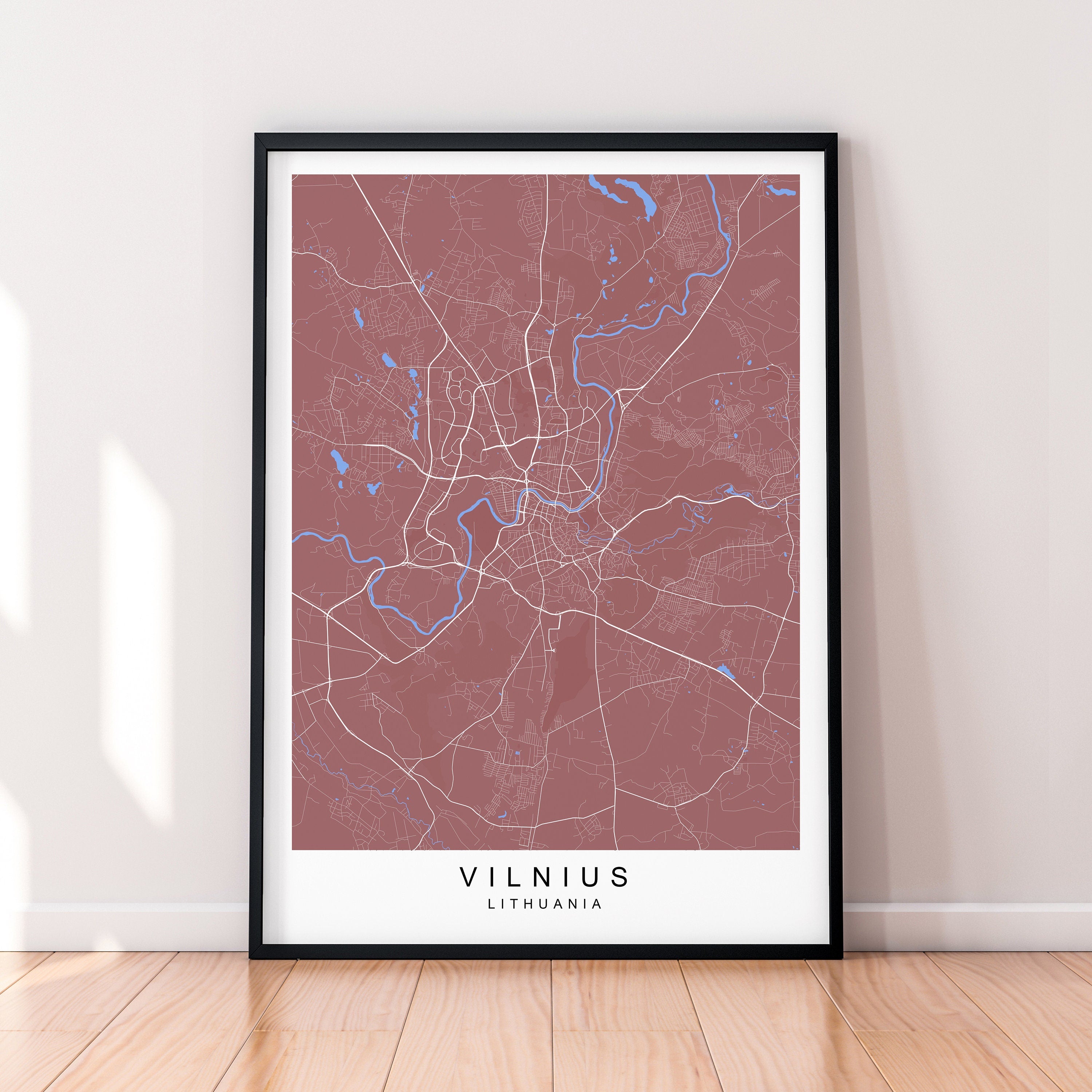 Vilnius Map Town City Map Poster Print Vilnius Lithuania Home Map Poster Wall Decor