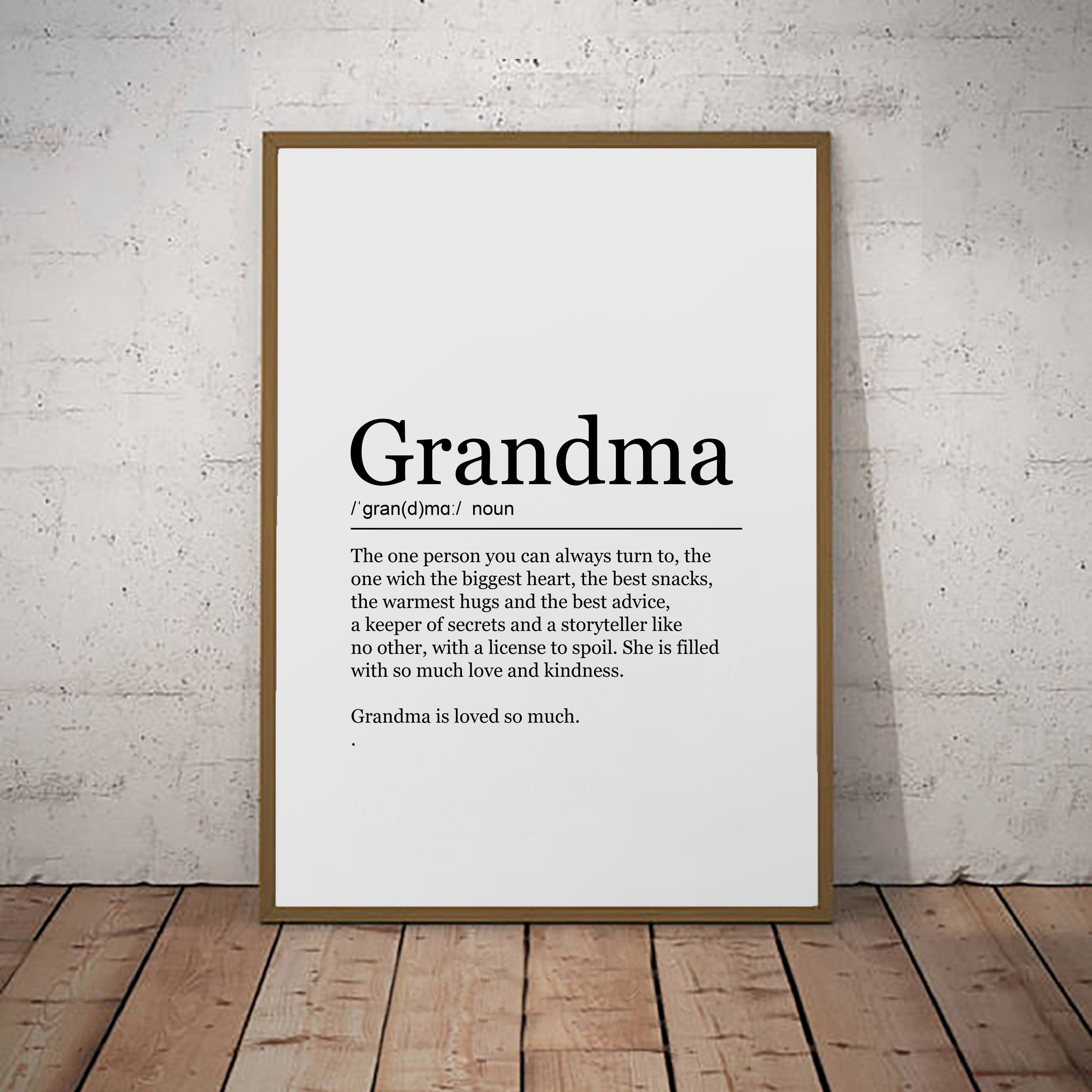 Grandma Print Definition Poster Wall Art Minimalist Grandmother Gift Print