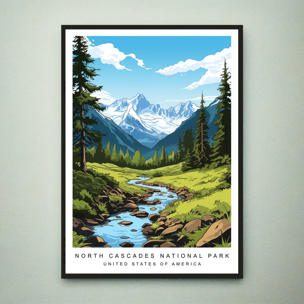 North Cascades National Park Illustration Print North Cascades National Park Washington Poster Gift Unframed Print
