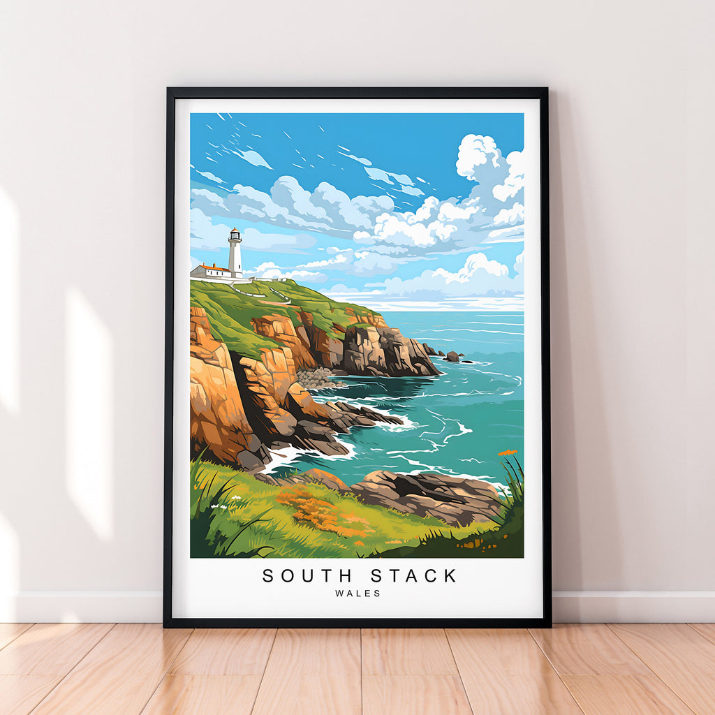 South Stack Lighthouse Illustration Print South Stack Lighthouse Wales Travel Poster Gift Unframed Print