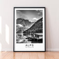 Alps Hills Lake Mountains Print Travel Poster Minimalist Home Travel Mountain Poster Wall Decor