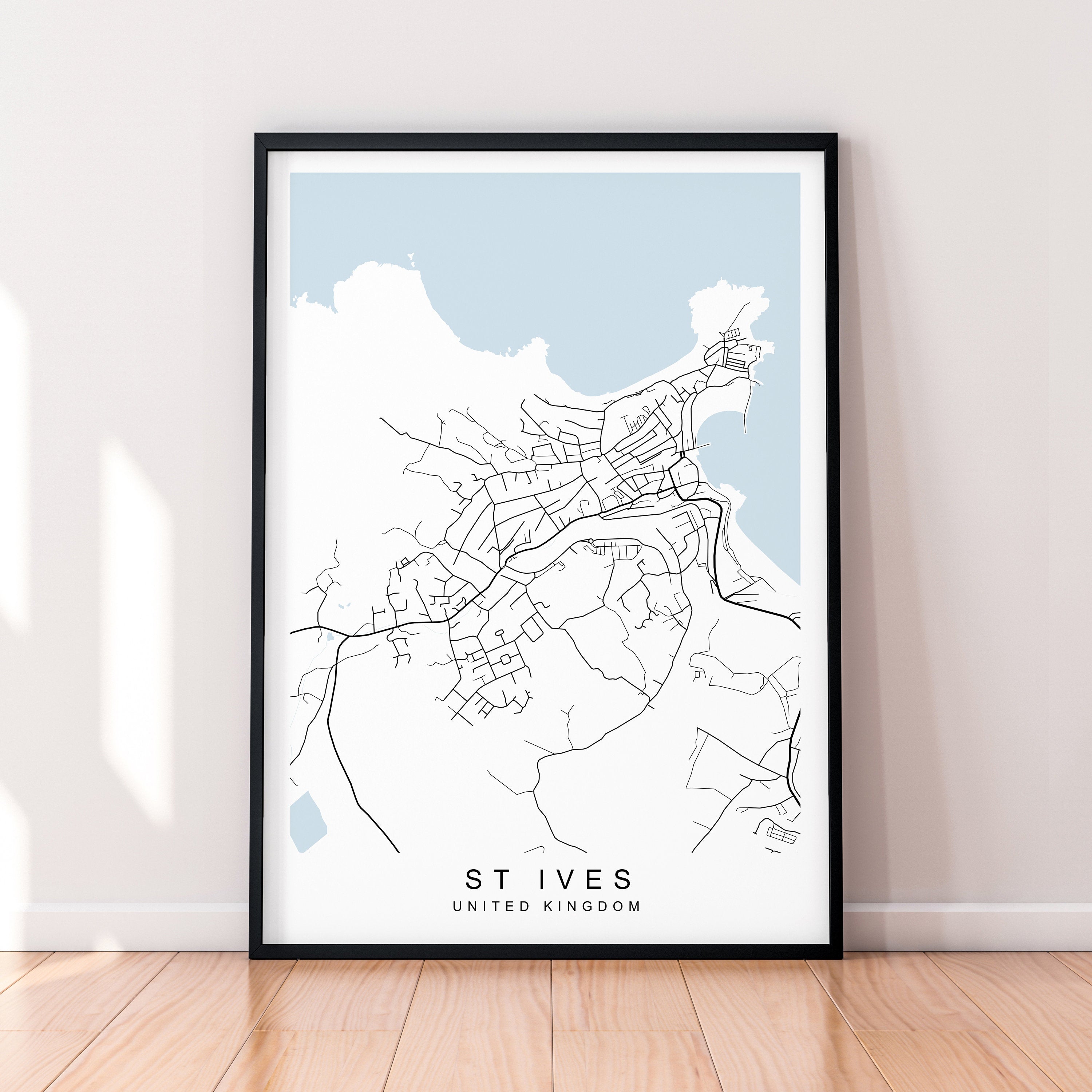 St Ives Map England Print Poster Minimalist Home Decor St Ives UK Town Cornwall Map Poster Wall Art Decor