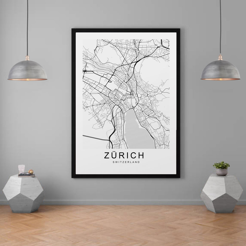Zurich Switzerland Town City Map Print Minimalist Home Map Poster Wall Décor