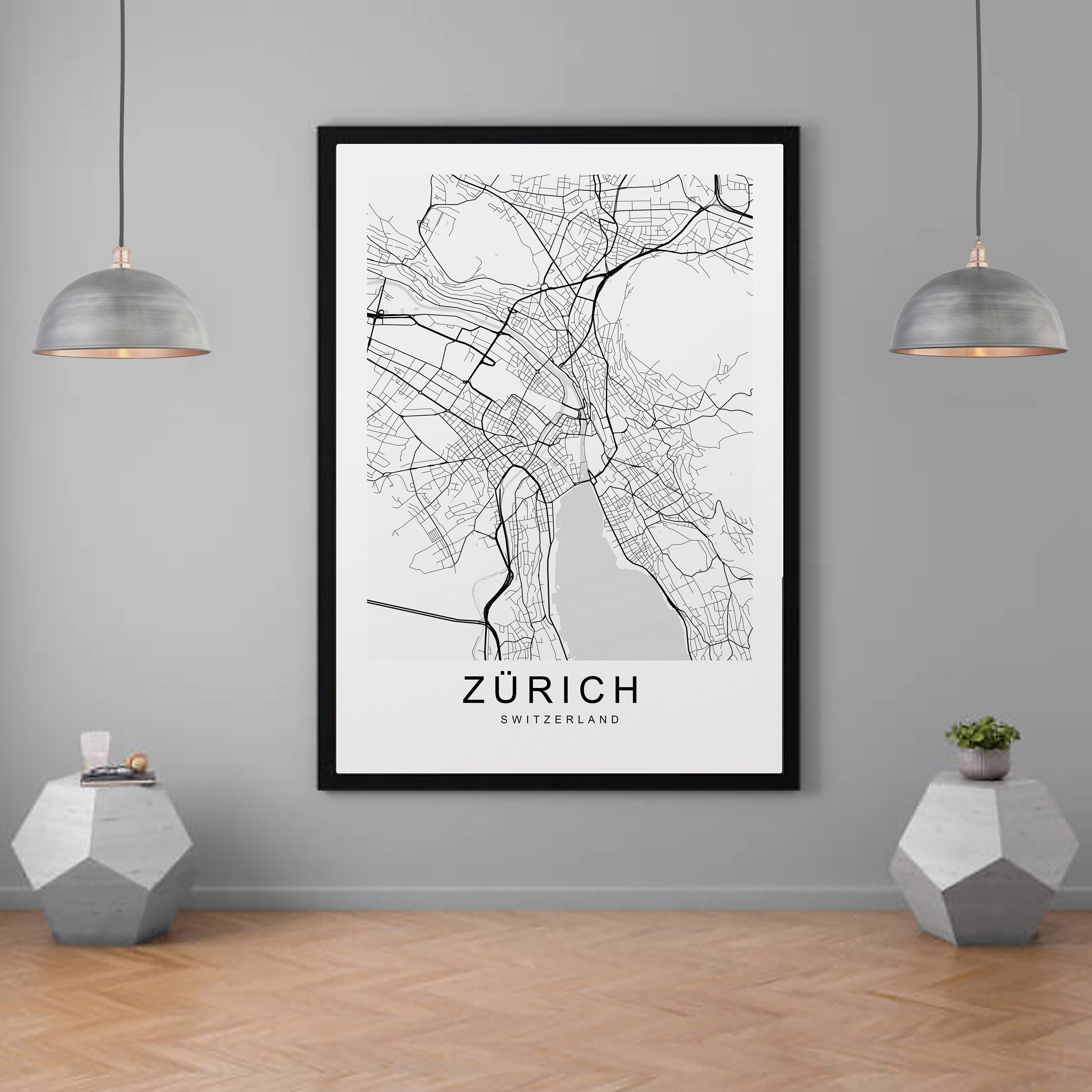 Zurich Switzerland Town City Map Print Minimalist Home Map Poster Wall Décor