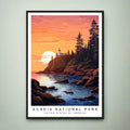 Acadia National Park Illustration Print Acadia National Park  in Maine Travel Poster Gift Unframed Print