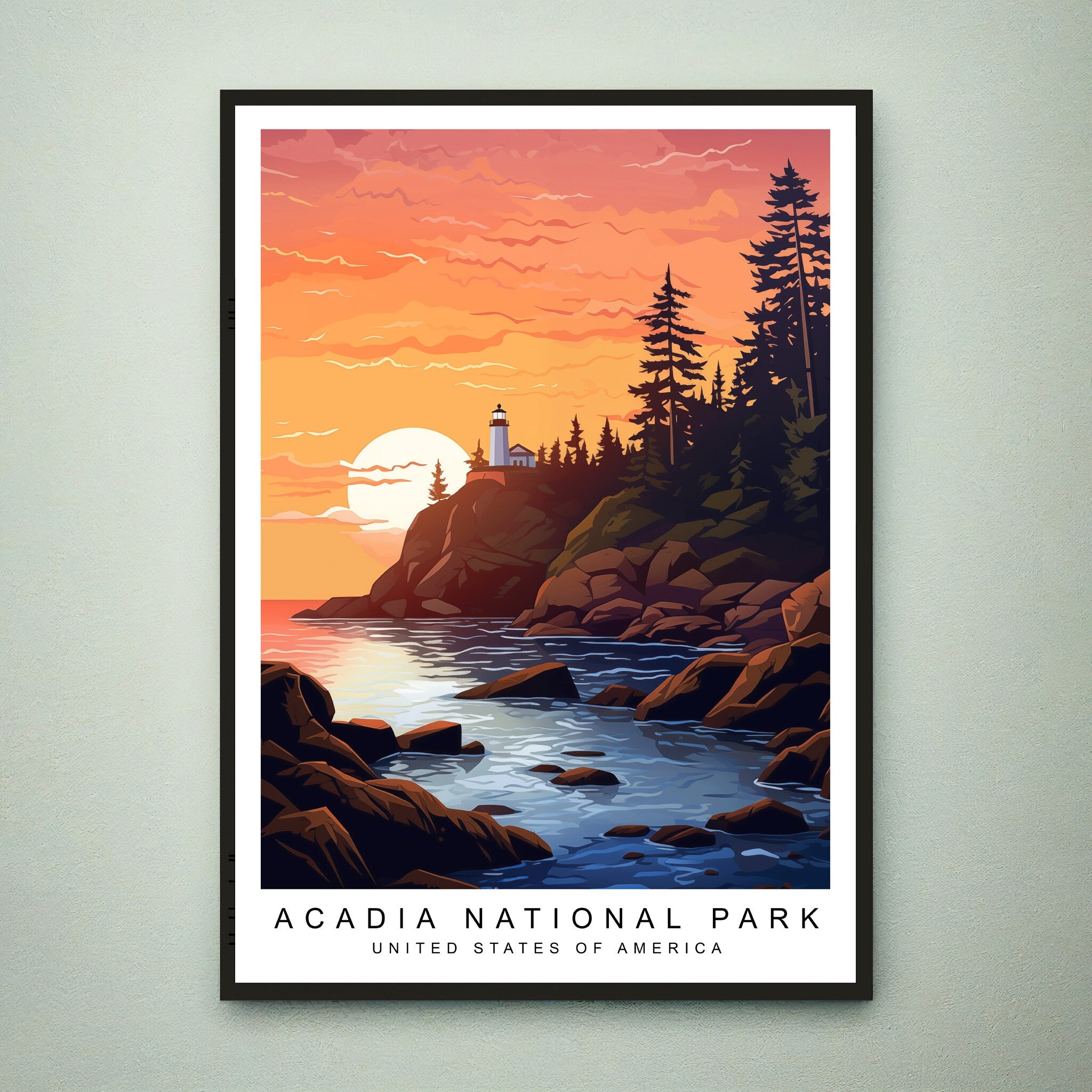 Acadia National Park Illustration Print Acadia National Park  in Maine Travel Poster Gift Unframed Print