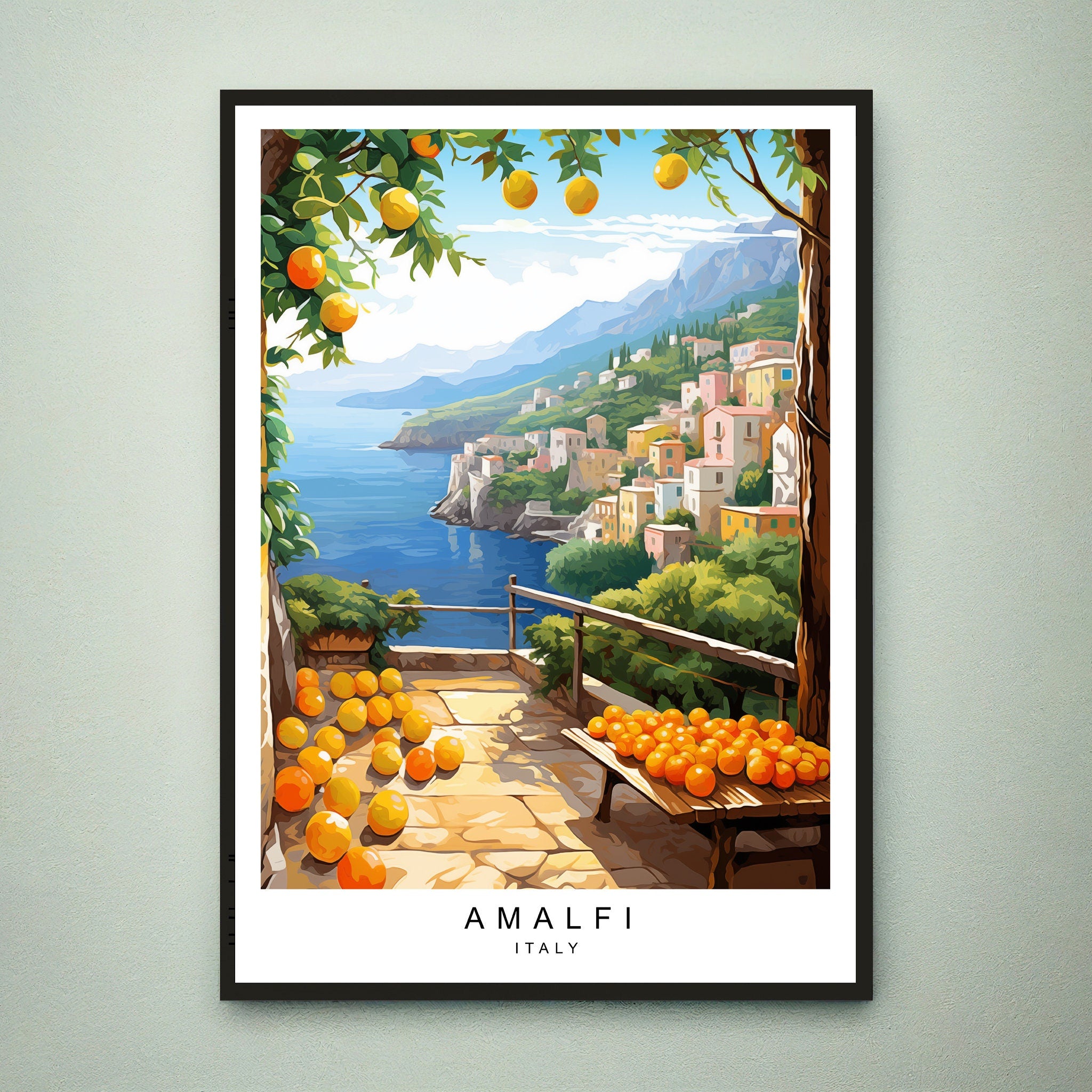 Amalfi Wall art Illustration Print Amalfi Coast Italy Travel Poster Gift Unframed Print