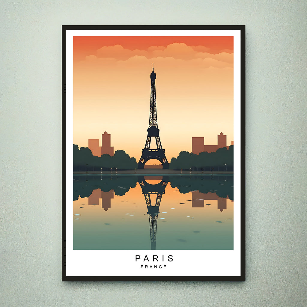 Paris Sunset Illustration Print Paris Eiffel Tower Poster Gift Unframed Print