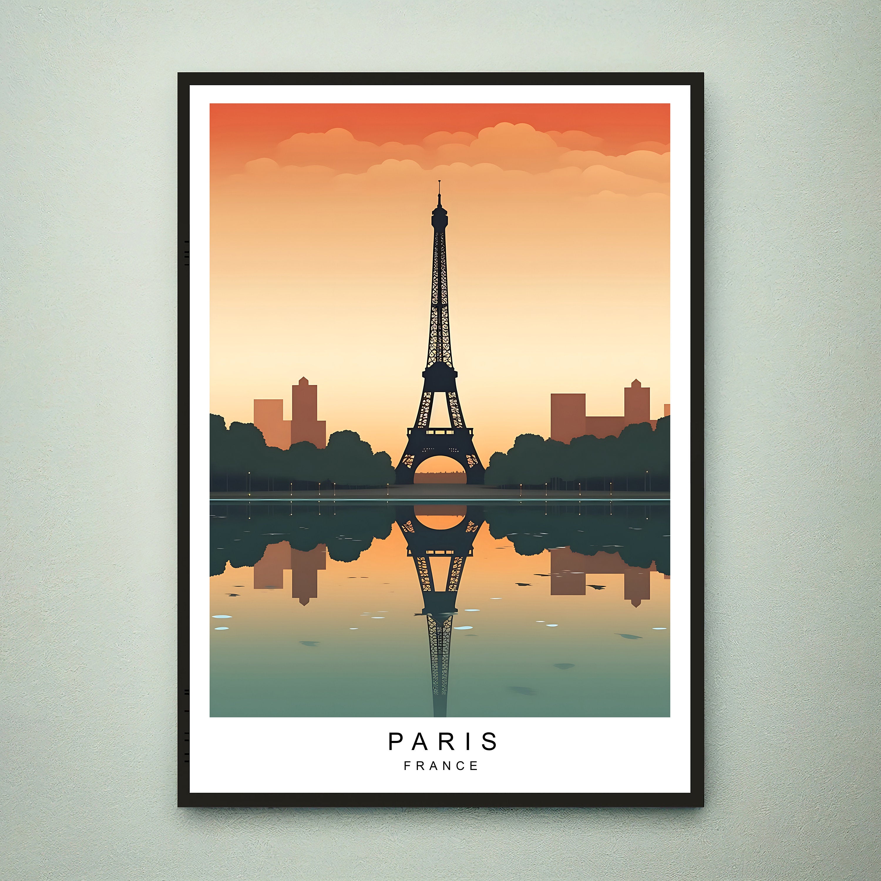 Paris Sunset Illustration Print Paris Eiffel Tower Poster Gift Unframed Print