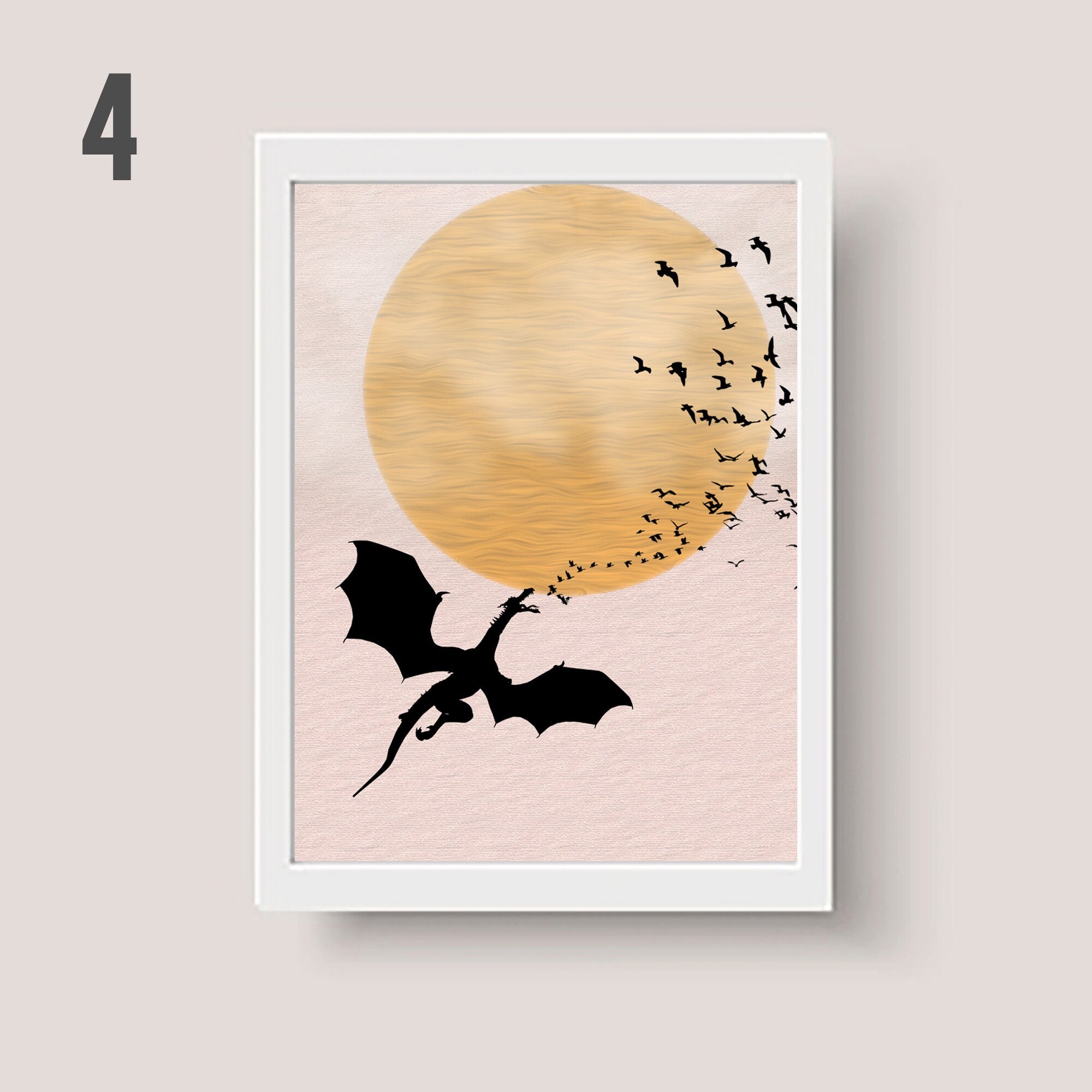 Set of 3 Prints Moon Sun Dusk Dawn Bird Dragon Alien Santa Print Poster Art Decor (Mix and match any 3) Christmas Xmas Gift Present