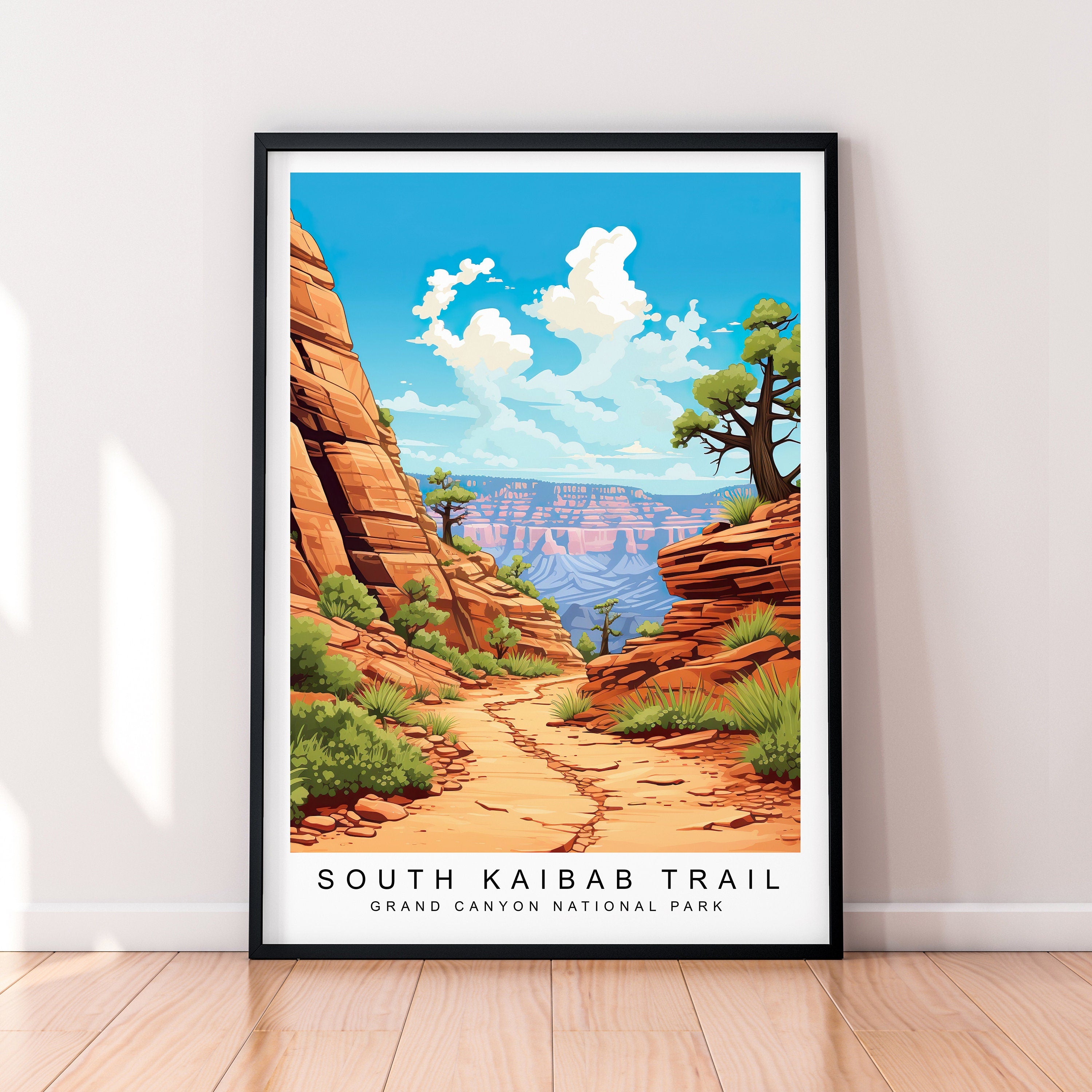 South Kaibab Trail Illustration Print South Kaibab Trail in Grand Canyon Travel Poster Gift Unframed Print