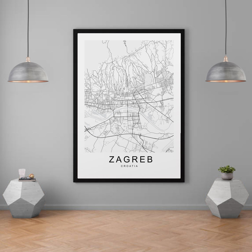 Zagreb City Map Print Minimalist Home Map Zagreb Croatia Poster Wall Decor