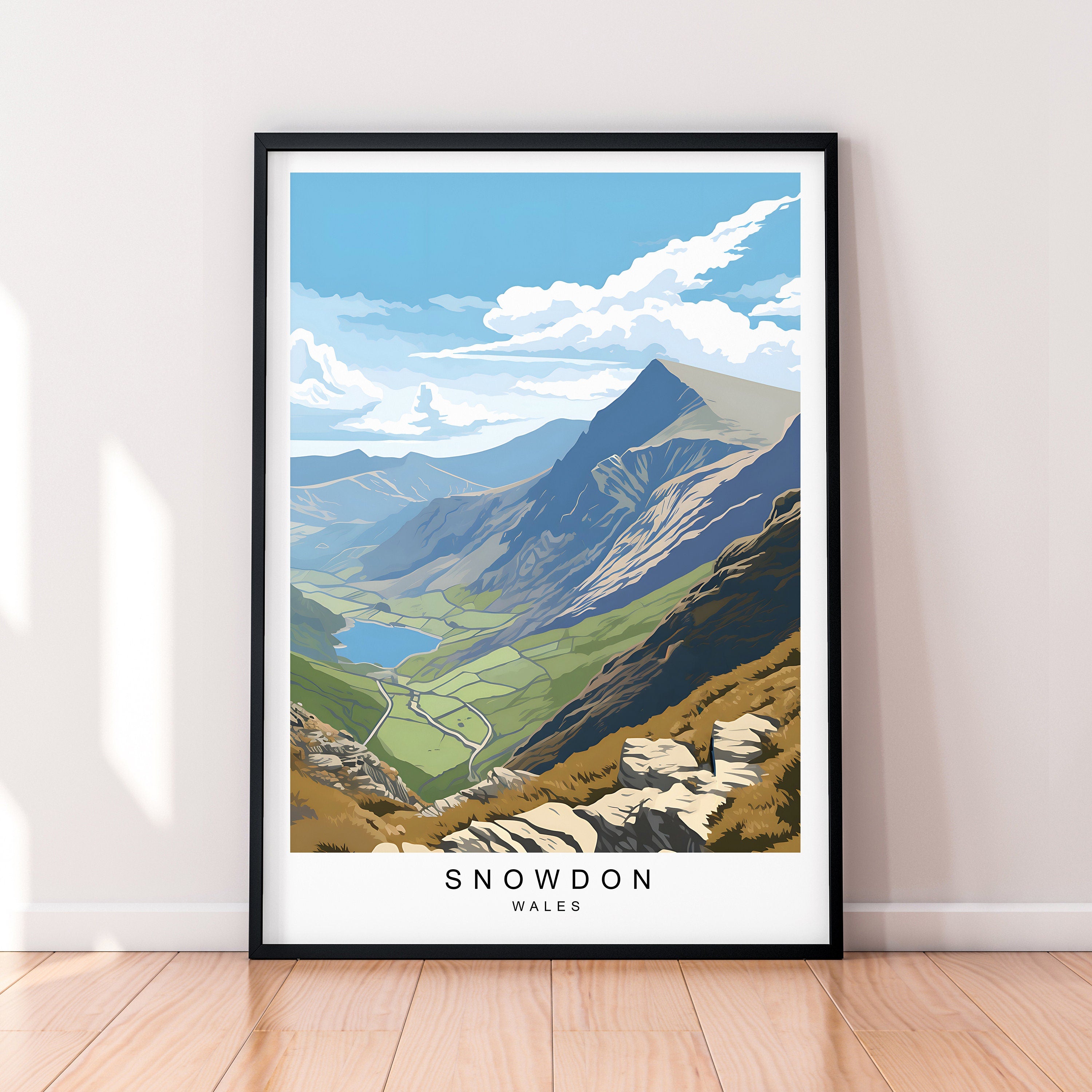Snowdon Illustration Print Snowdon Mountains Wales in Snowdonia Travel Poster Gift Unframed Print