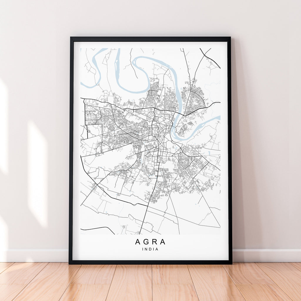 Agra City India Map Print Poster Minimalist Home Agra India Town City Map Poster Wall Art Decor