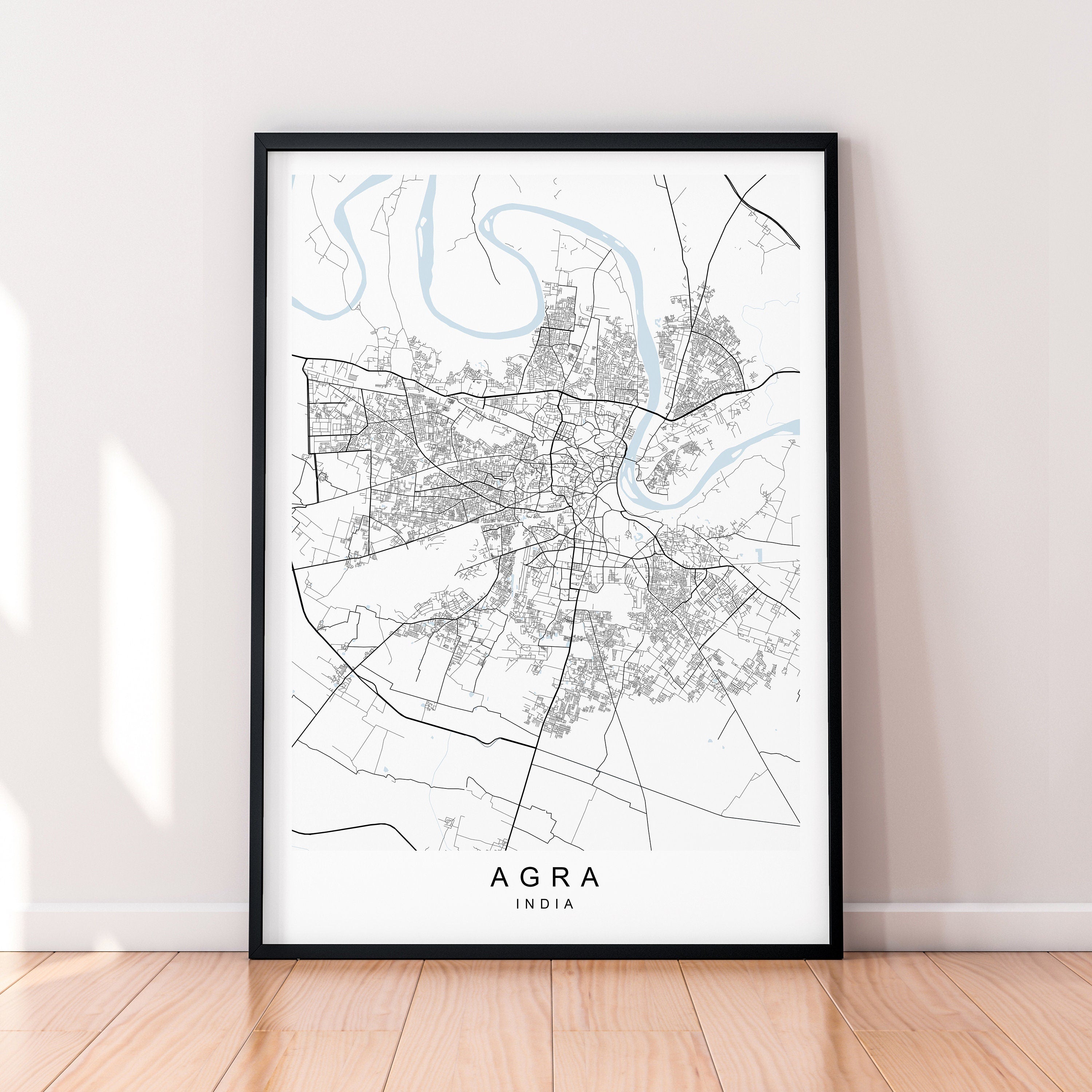 Agra City India Map Print Poster Minimalist Home Agra India Town City Map Poster Wall Art Decor