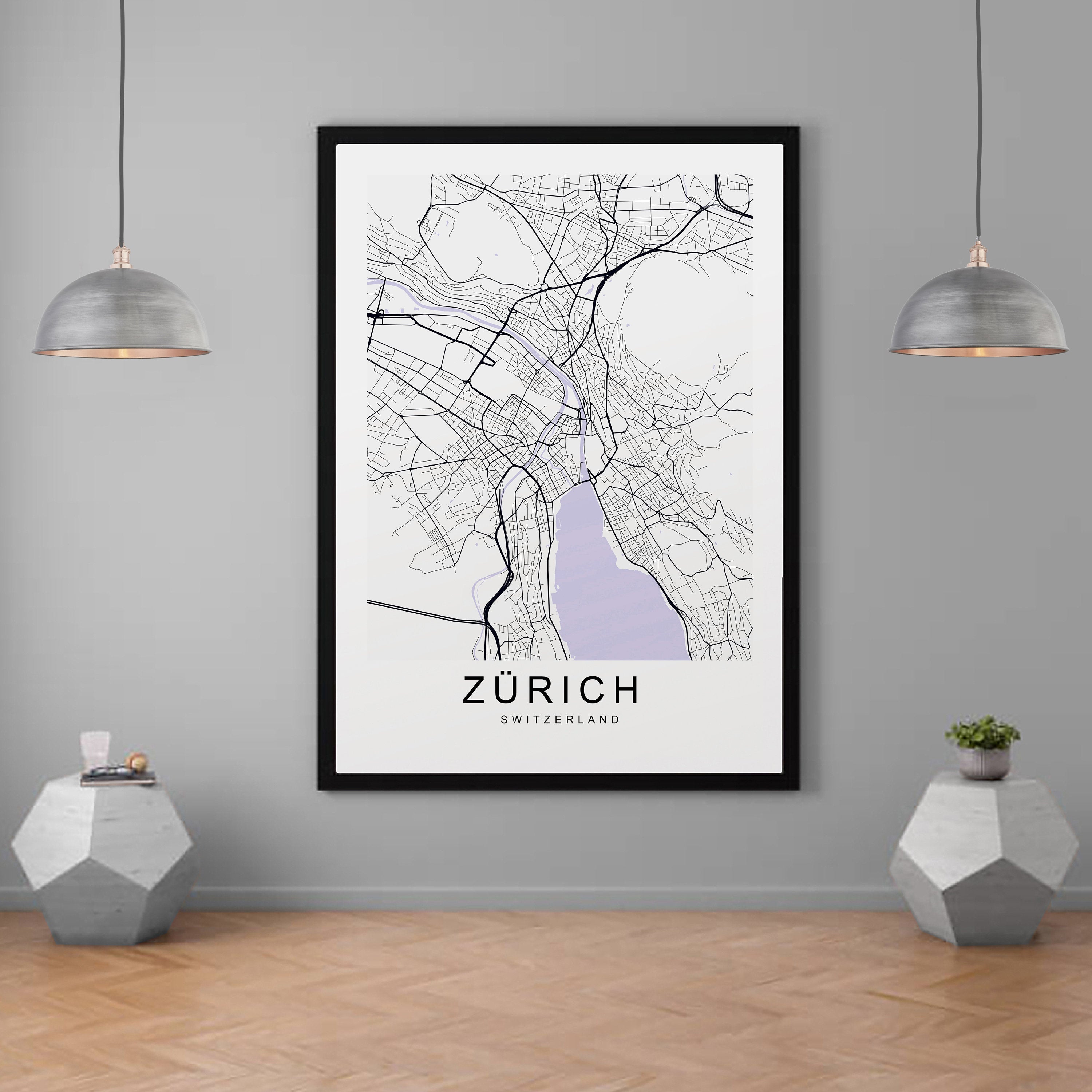 Zurich Switzerland Town City Map Print Minimalist Home Map Poster Wall Décor