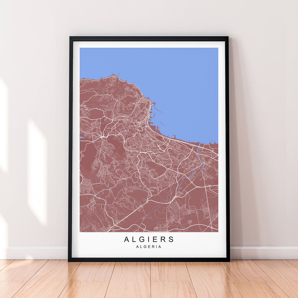 Algiers Map Print Algeria Minimalist Algiers City Area Map Poster Wall Decor