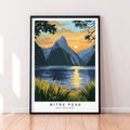 Mitre Peak Sunset Art Travel Print Mitre Peak New Zealand Poster Wall Art Gift Unframed Print