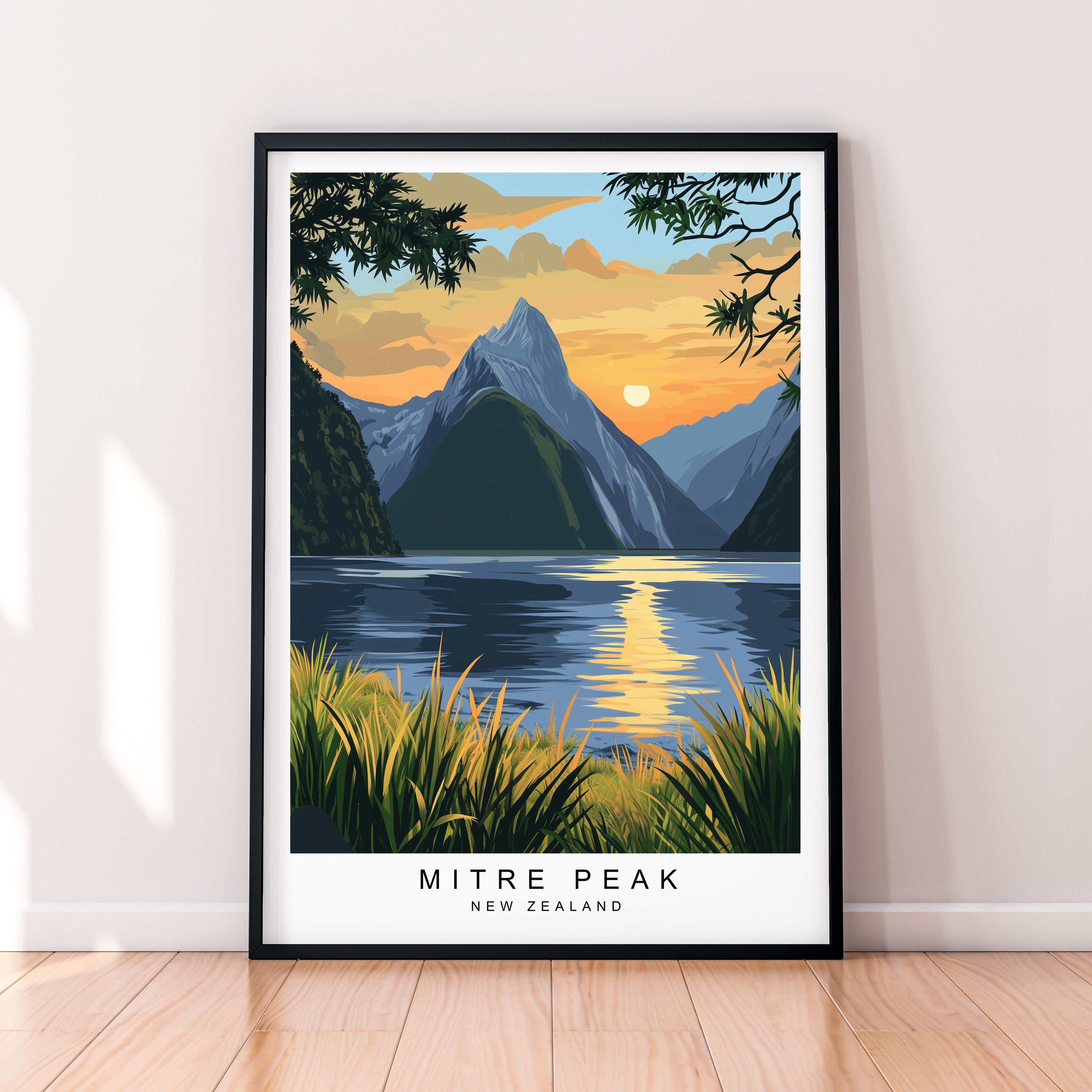 Mitre Peak Sunset Art Travel Print Mitre Peak New Zealand Poster Wall Art Gift Unframed Print