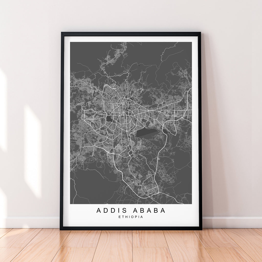 Addis Ababa Map Print Ethiopia Minimalist Addis Ababa City Area Map Poster Wall Decor