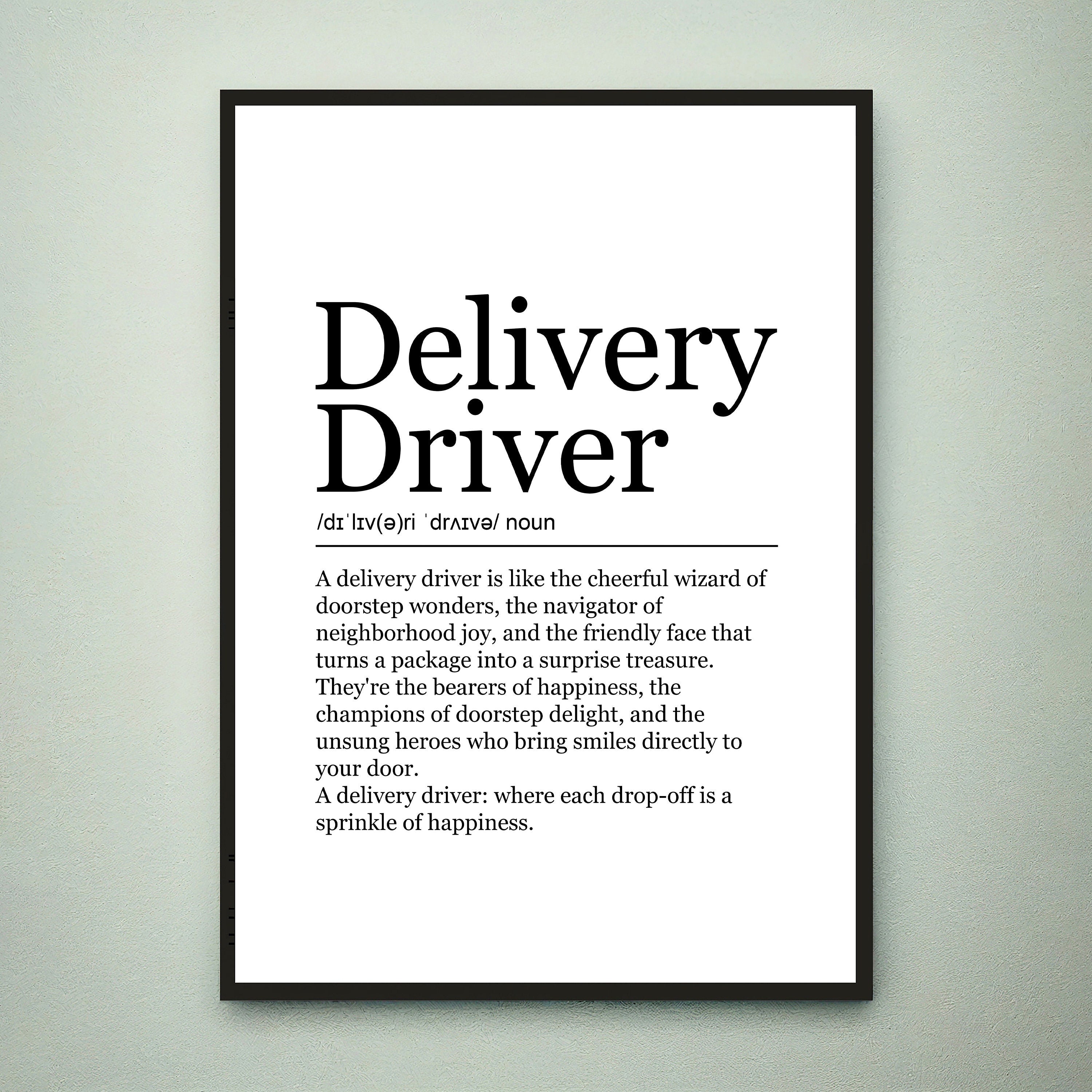 Delivery Driver Appreciation Fun Print Definition Poster Wall Art Delivery Driver Meaning Minimalist Gift Print