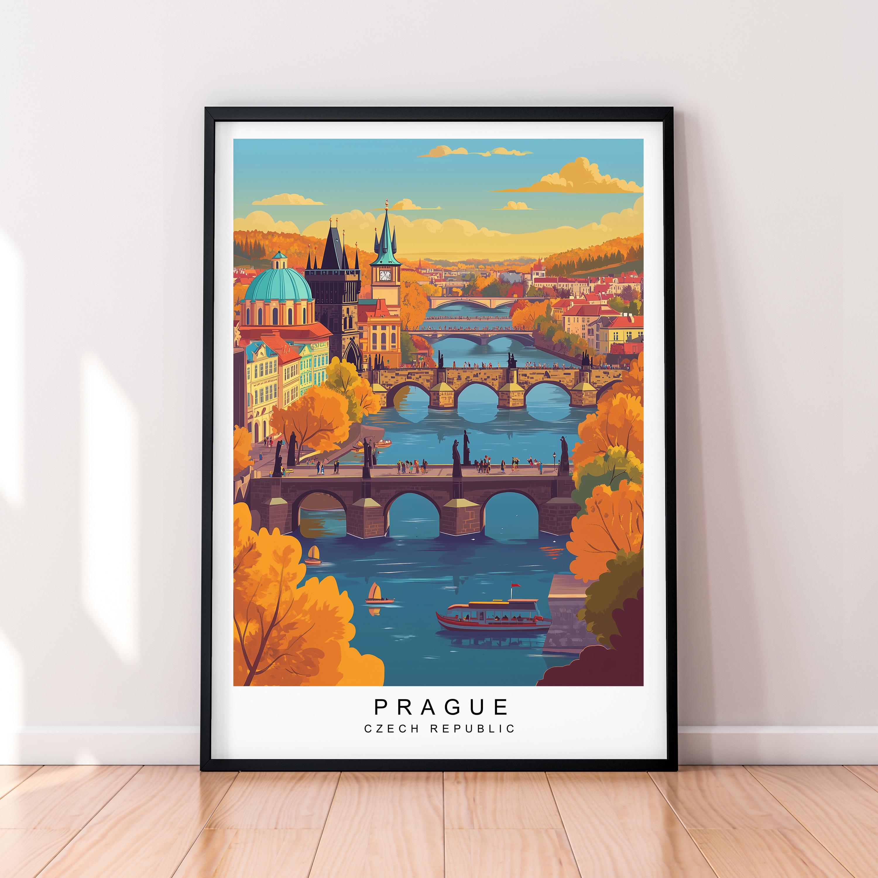 Prague Fall Illustration Print Prague Czechia Autumn Fall Travel Poster Gift Unframed Print