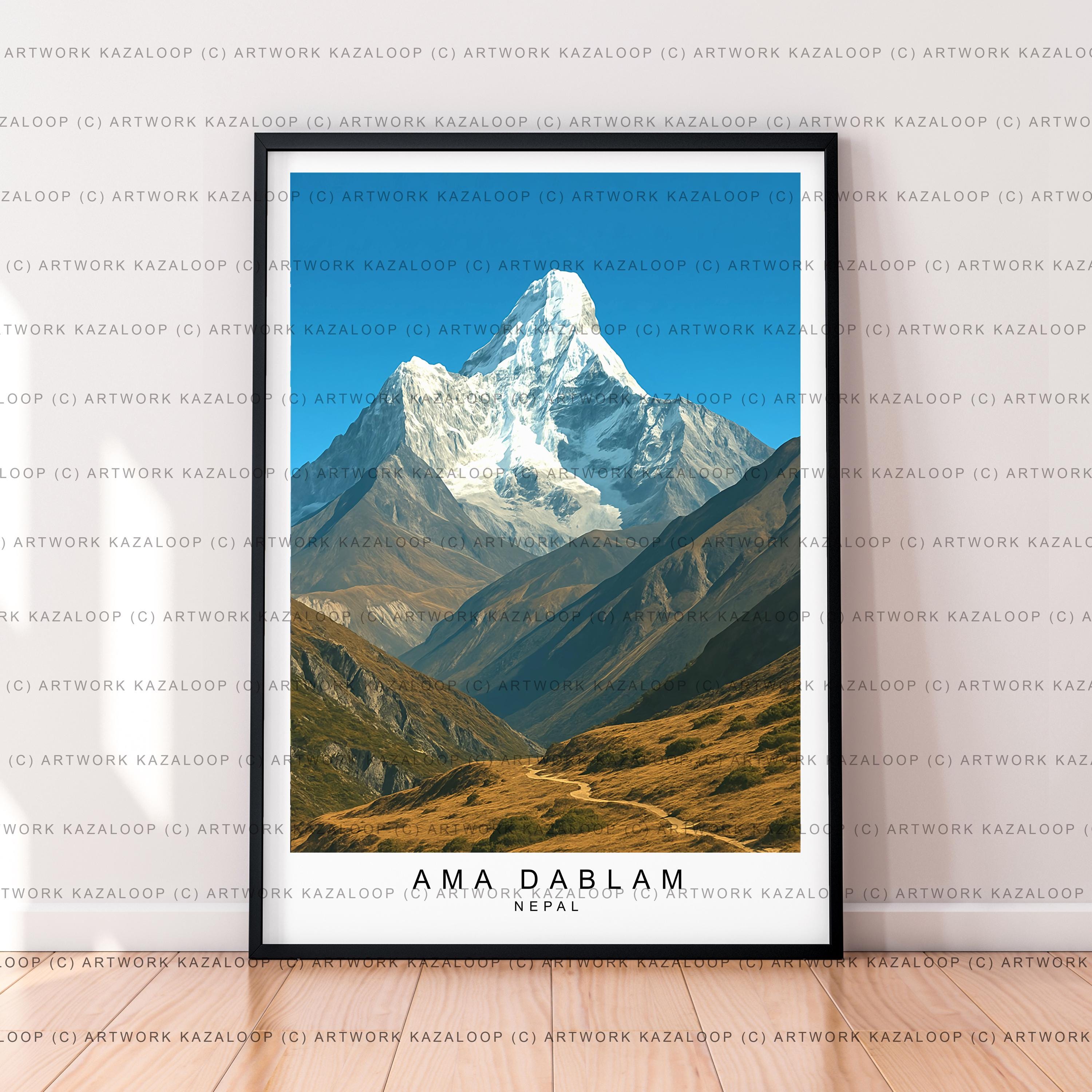 Ama Dablam Nepal Unframed Illustration Art Print With Himalayan Mountain Ama Dablam Poster