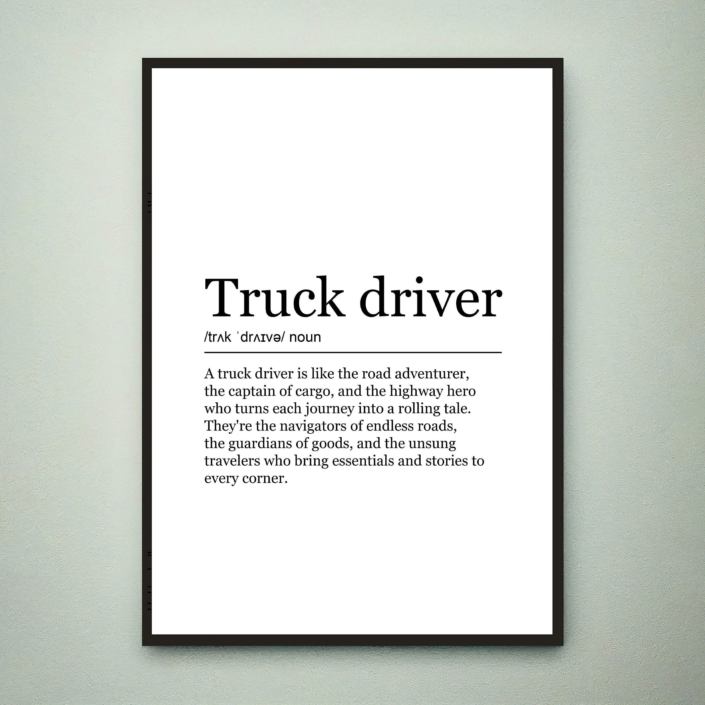 Truck Driver Appreciation Print Definition Poster Wall Art Lorry Driver Minimalist Gift Print
