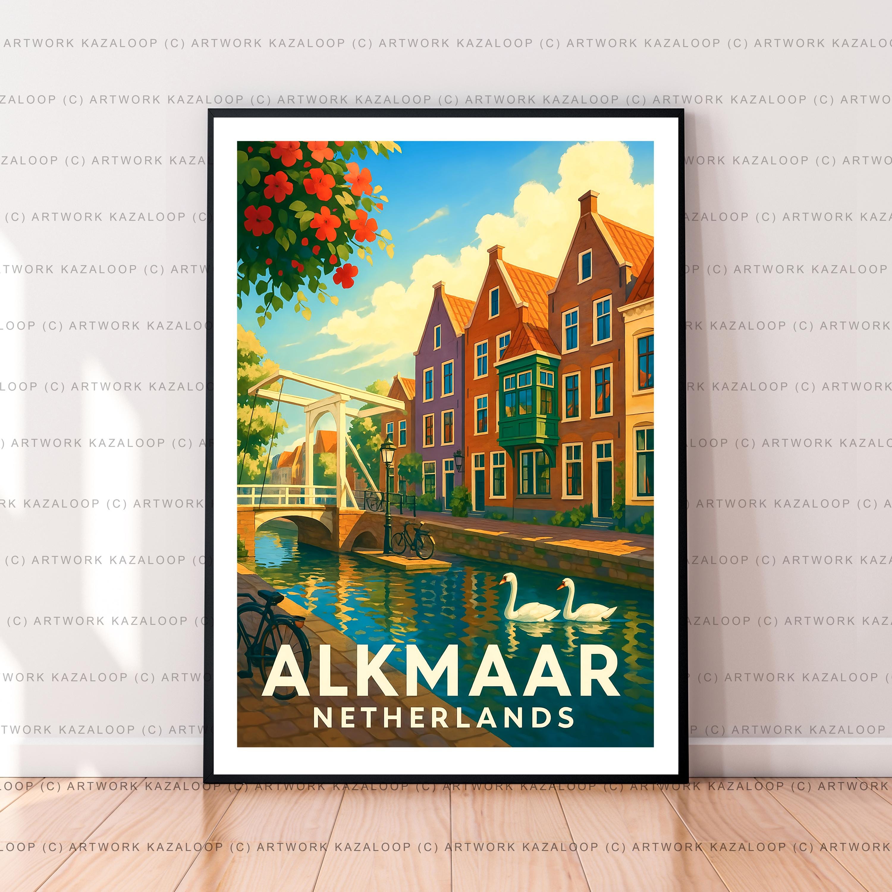 Alkmaar Netherlands Unframed Illustration Print Poster Art, Alkmaar Unframed Print, Alkmaar Travel Poster Scenic Artwork