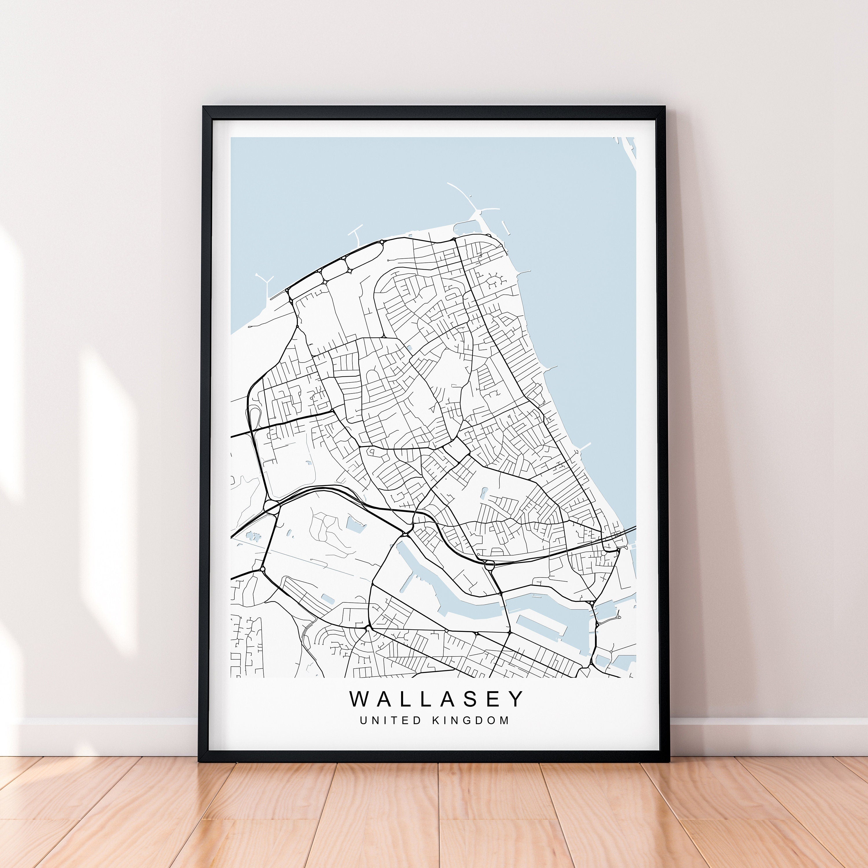 Wallasey Map England Print Poster Minimalist Home Decor Wallasey UK Town Map Poster Wall Art Decor