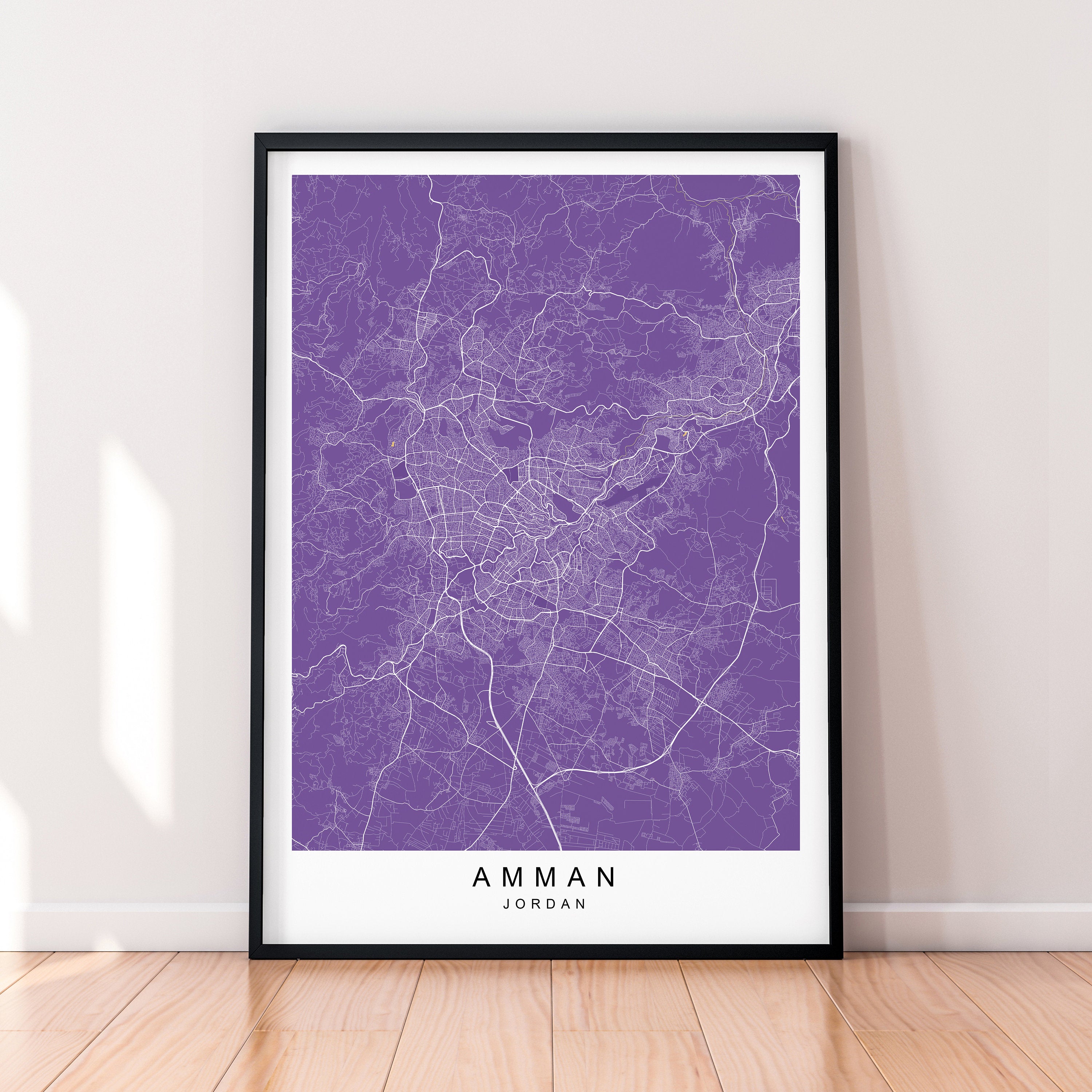 Amman Map Print Minimalist Jordan City Amman Map Poster Wall Decor