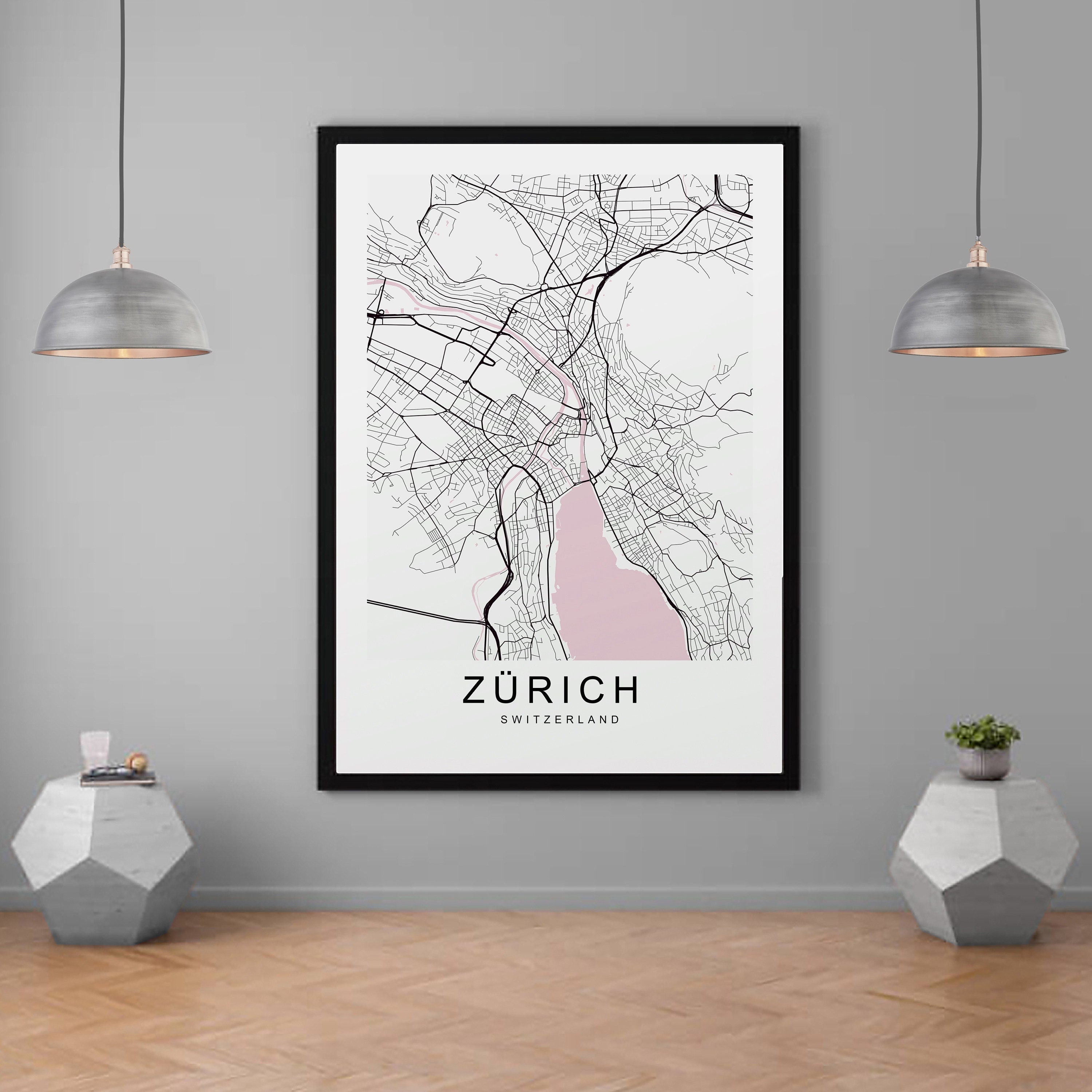 Zurich Switzerland Town City Map Print Minimalist Home Map Poster Wall Décor
