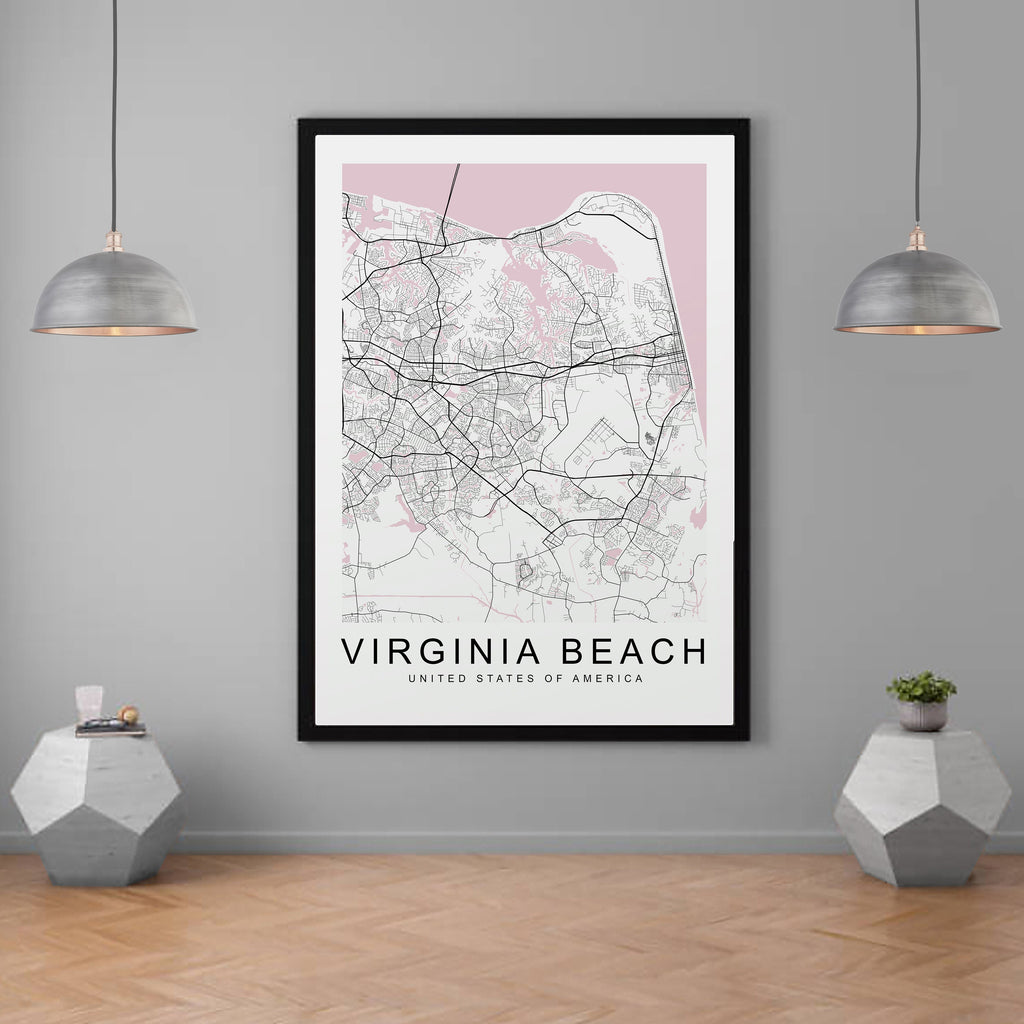 Virginia Beach Map USA City Town Map Print Minimalist Home Map Poster Wall Decor
