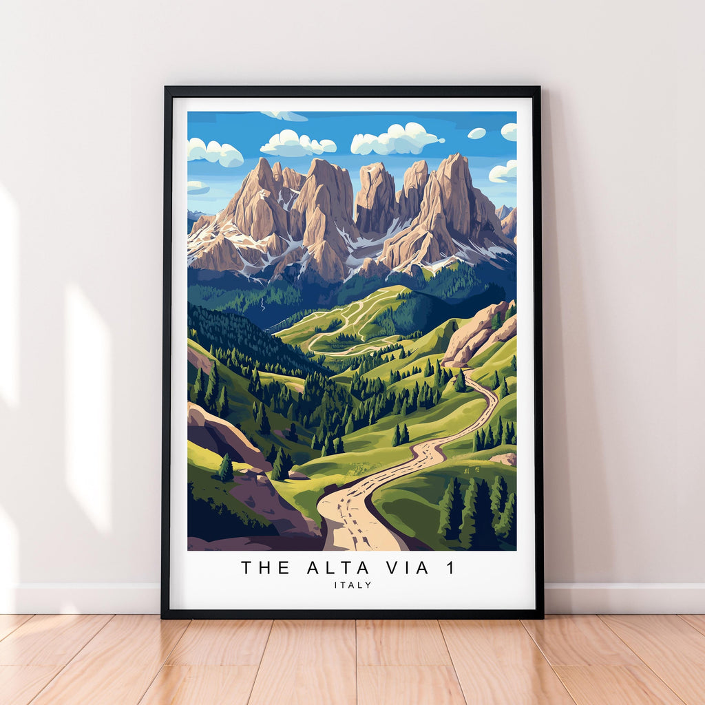 Alta via 1 Hiking Travel Illustration Print Dolomites Trail Italy Poster Wall Art Gift Unframed Print