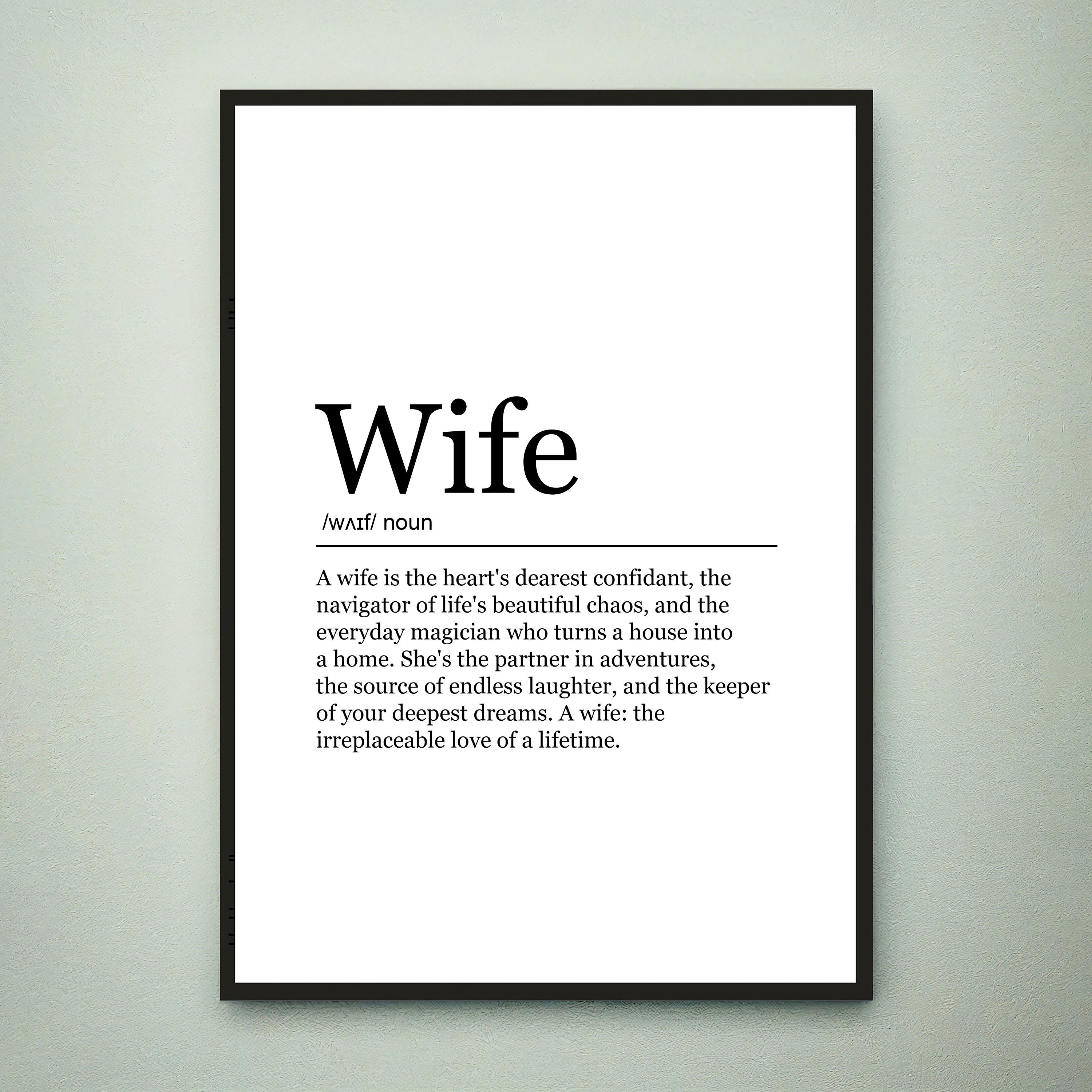 Wife Print Definition Poster Wall Art Wife Appreciation Meaning Minimalist Gift Print