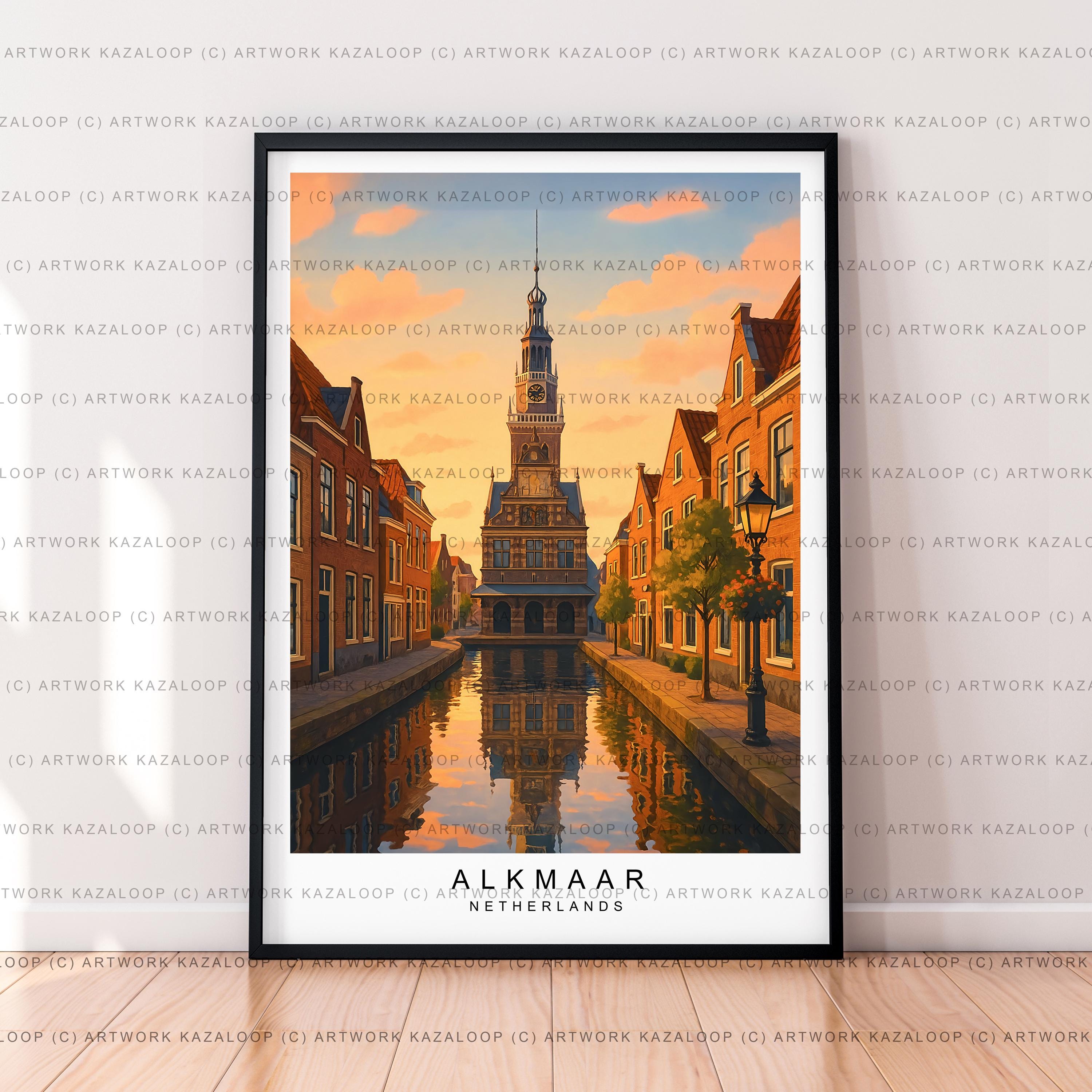 Alkmaar Netherlands Unframed Illustration Print Poster Art, Alkmaar Unframed Wall Art, Alkmaar Travel Print Architecture Artwork