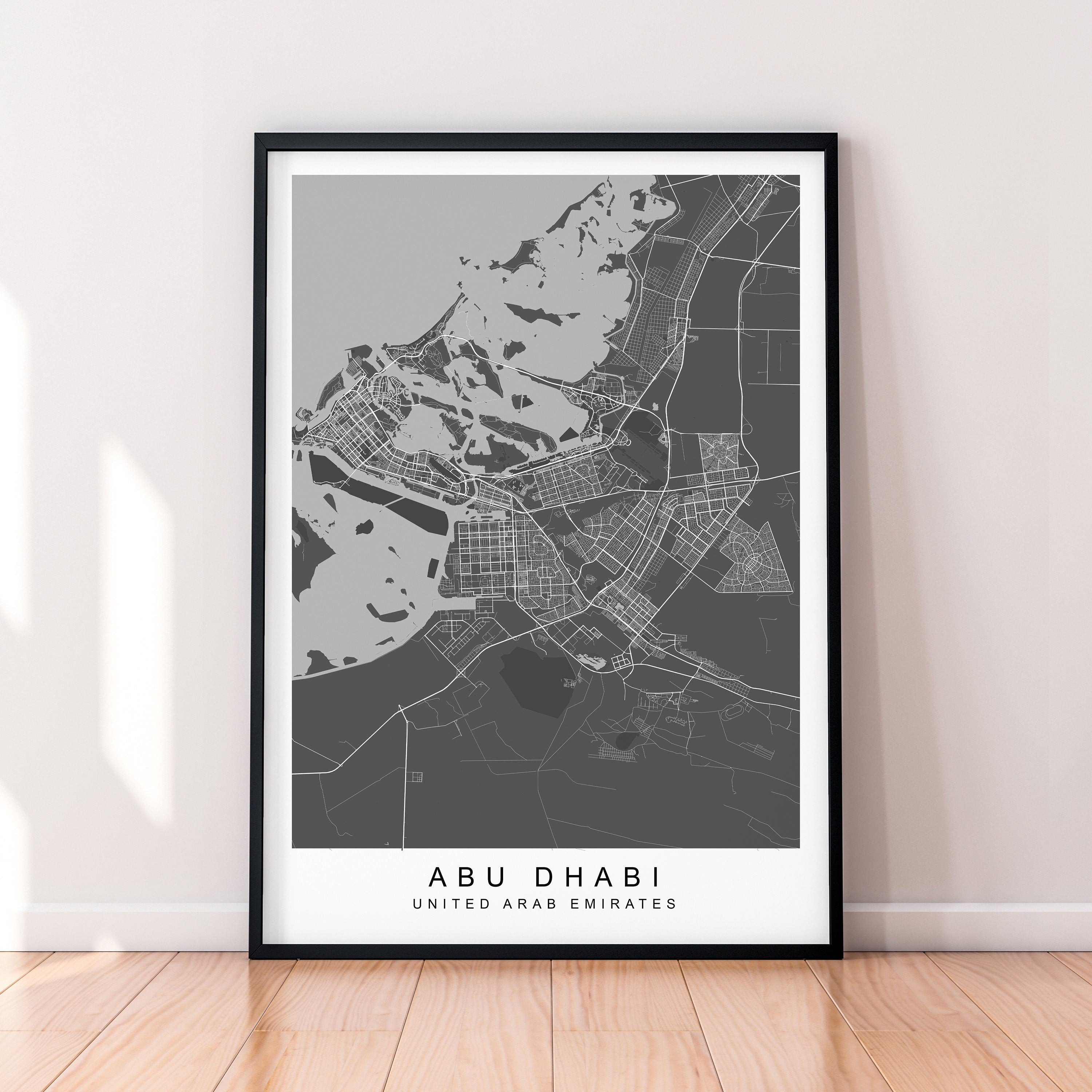 Abu Dhabi Map United Arab Emirates Print Minimalist Abu Dhabi City Area Map Poster Wall Decor