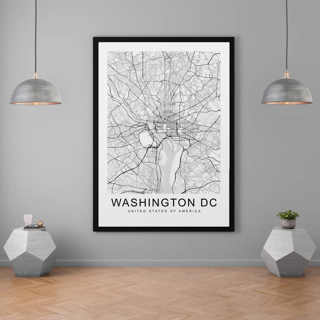 Washington Map DC City Map Print Minimalist Home Capital of USA Map Poster Wall Decor