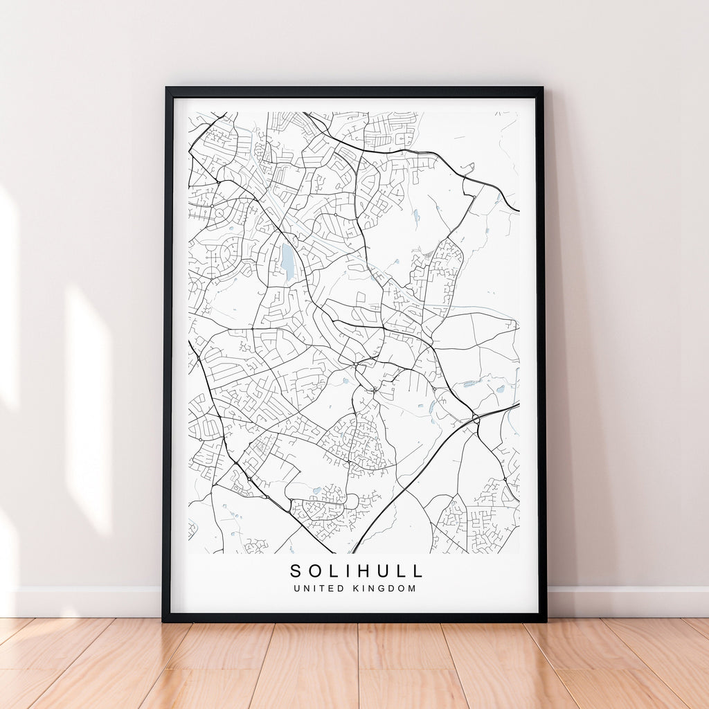 Solihull Map England Print Poster Minimalist Home Decor Solihull UK Town Map Poster Wall Art Decor